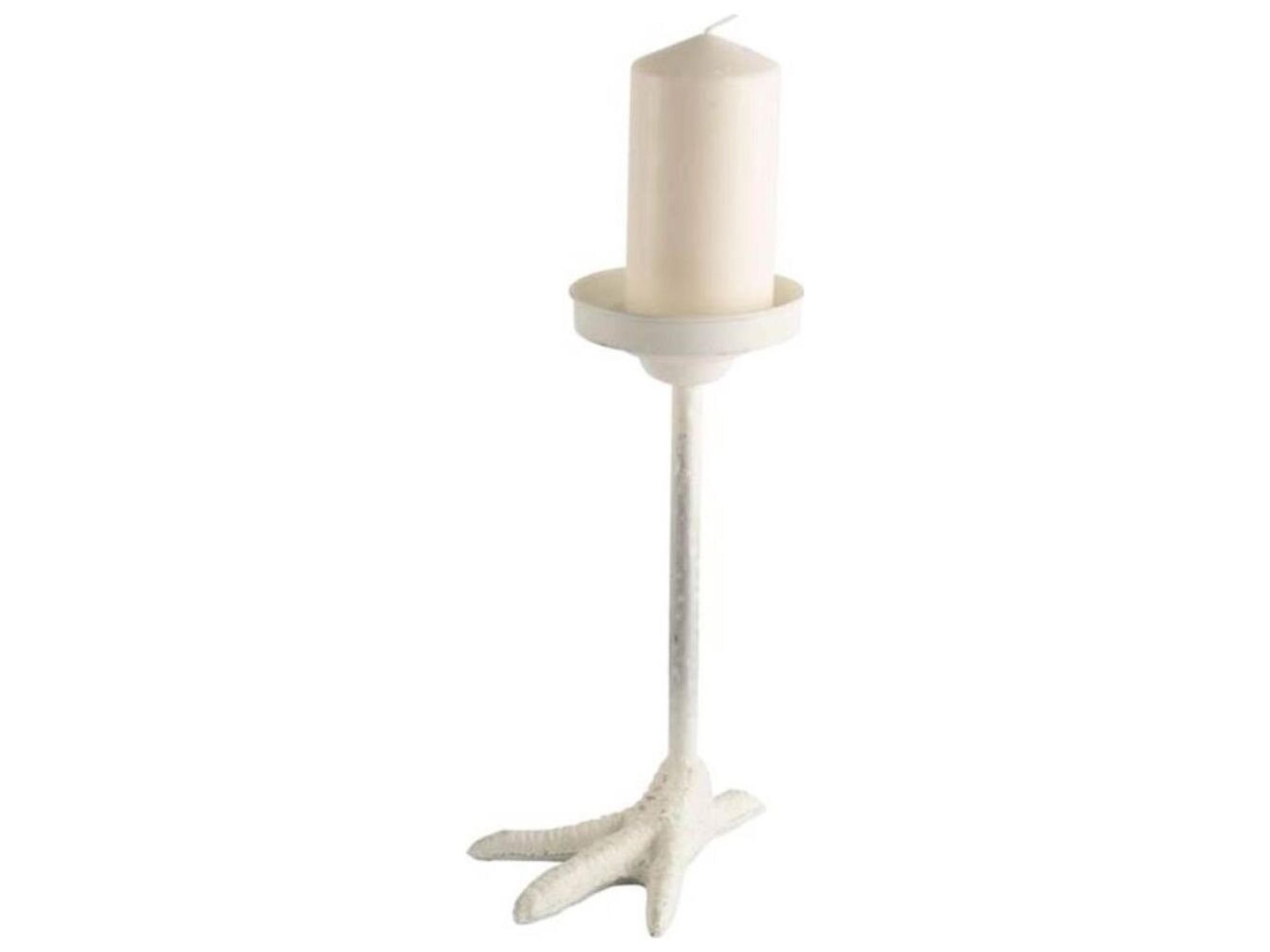 Daffy II Tall White Cast Iron Chicken Foot Table Candle Holder