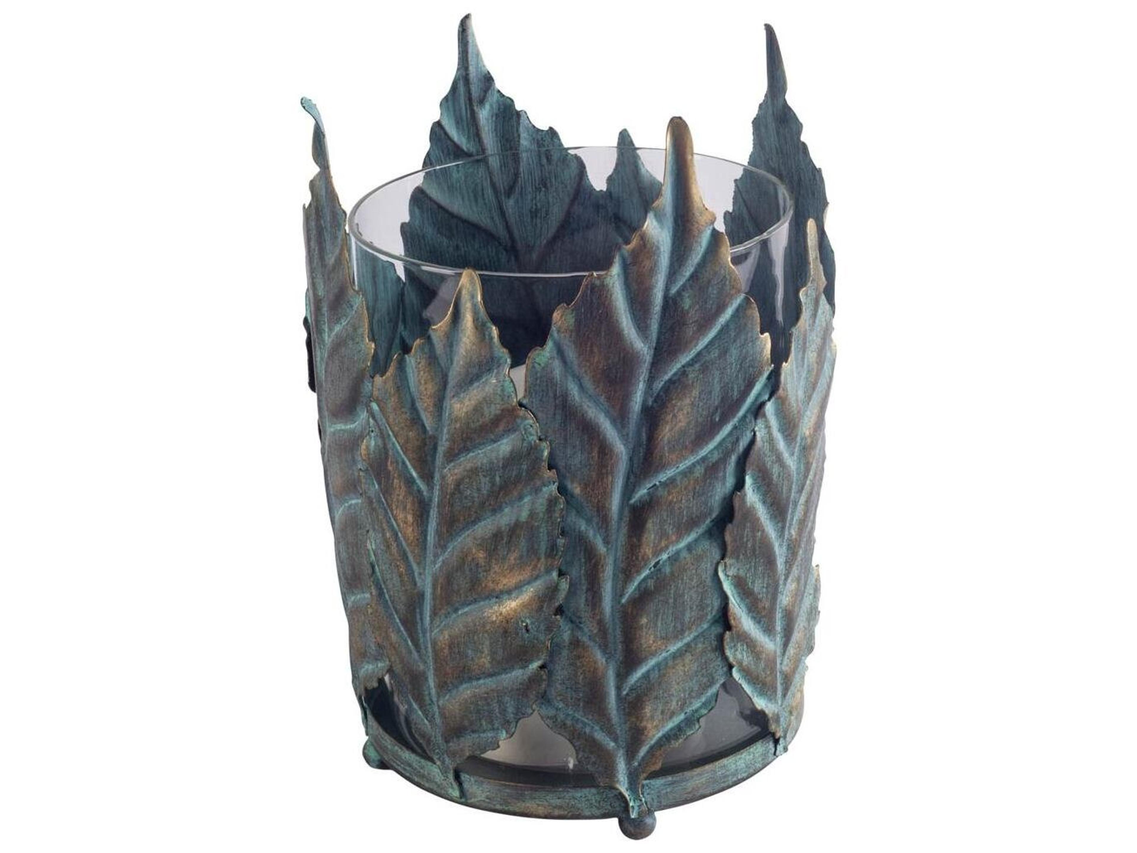 Pana I Small Green/Gold Metal Leaf Table Candle Holder