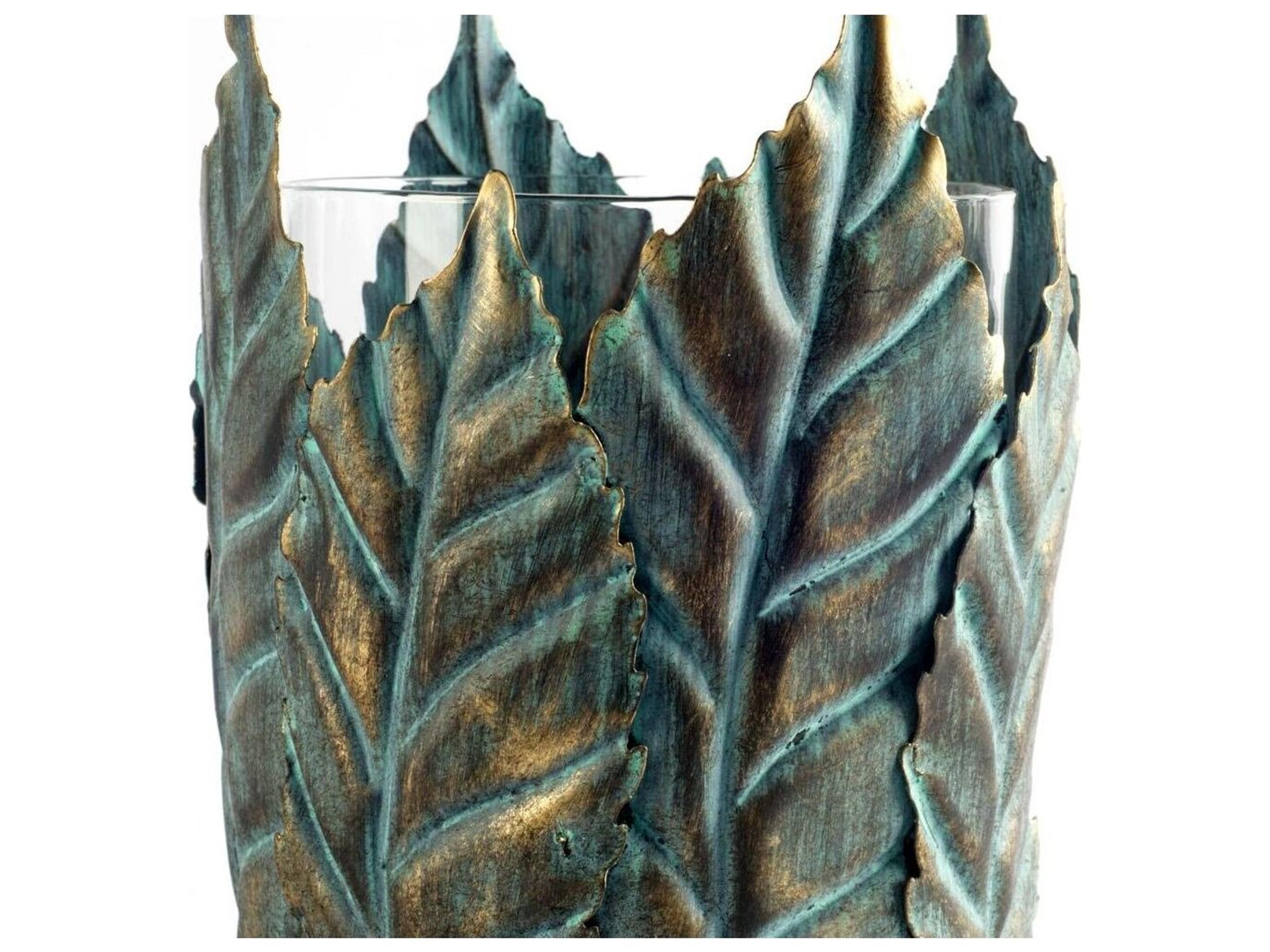 Mercana Pana I Small Green/Gold Metal Leaf Table Candle Holder