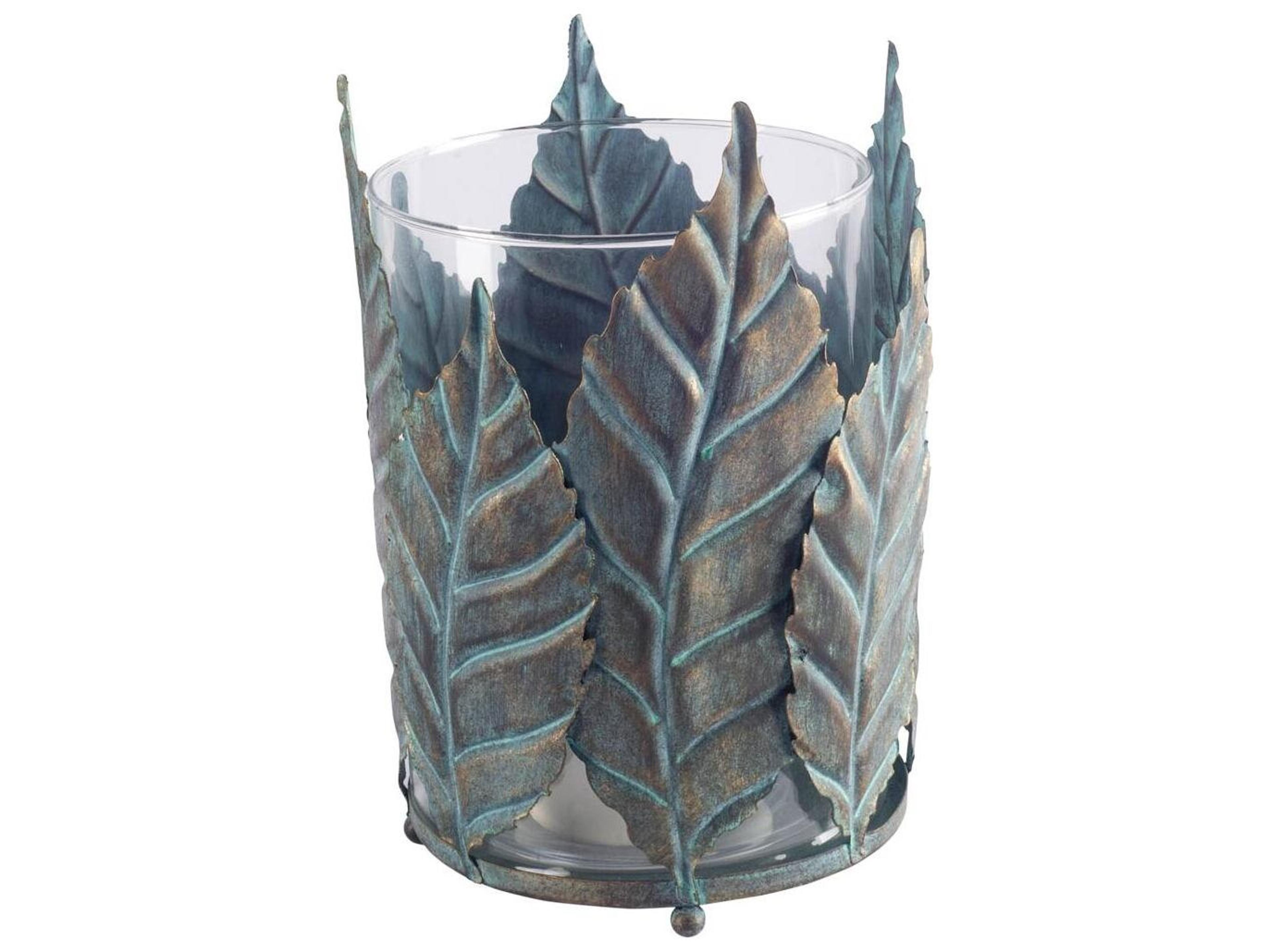 Pana II Large Green/Gold Metal Leaf Table Candle Holder