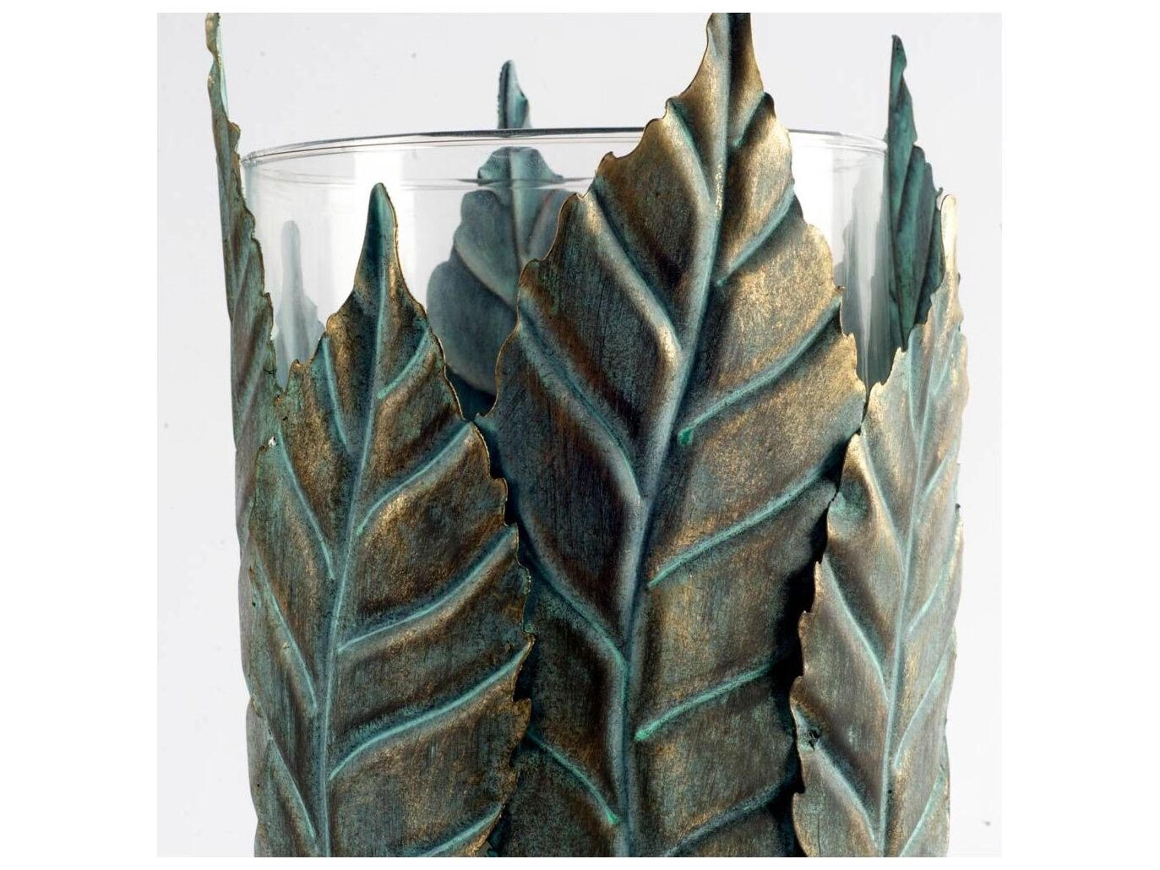 Mercana Pana II Large Green/Gold Metal Leaf Table Candle Holder