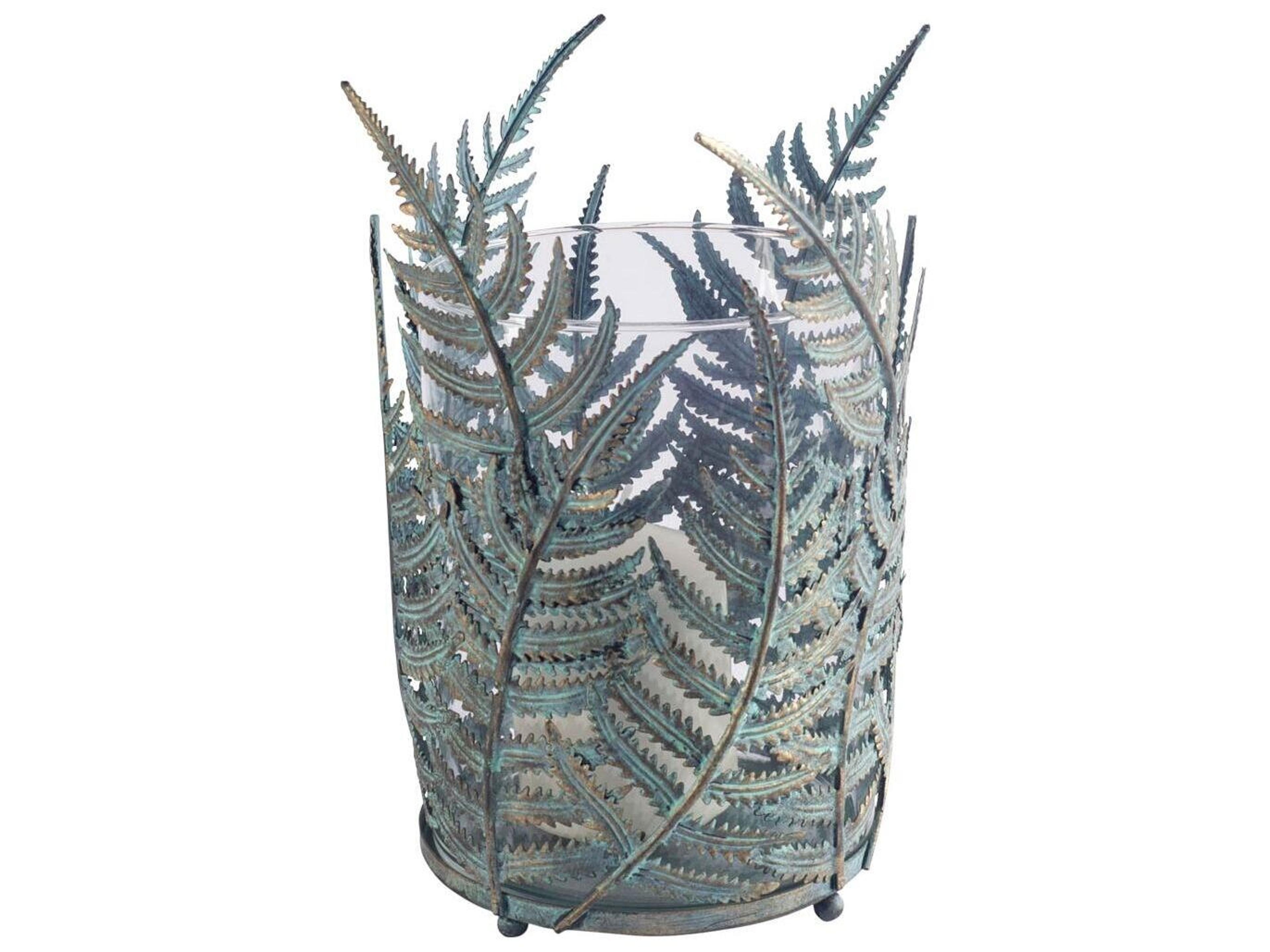 Palen II Large Green/Gold Metal Fern Leaf Table Candle Holder