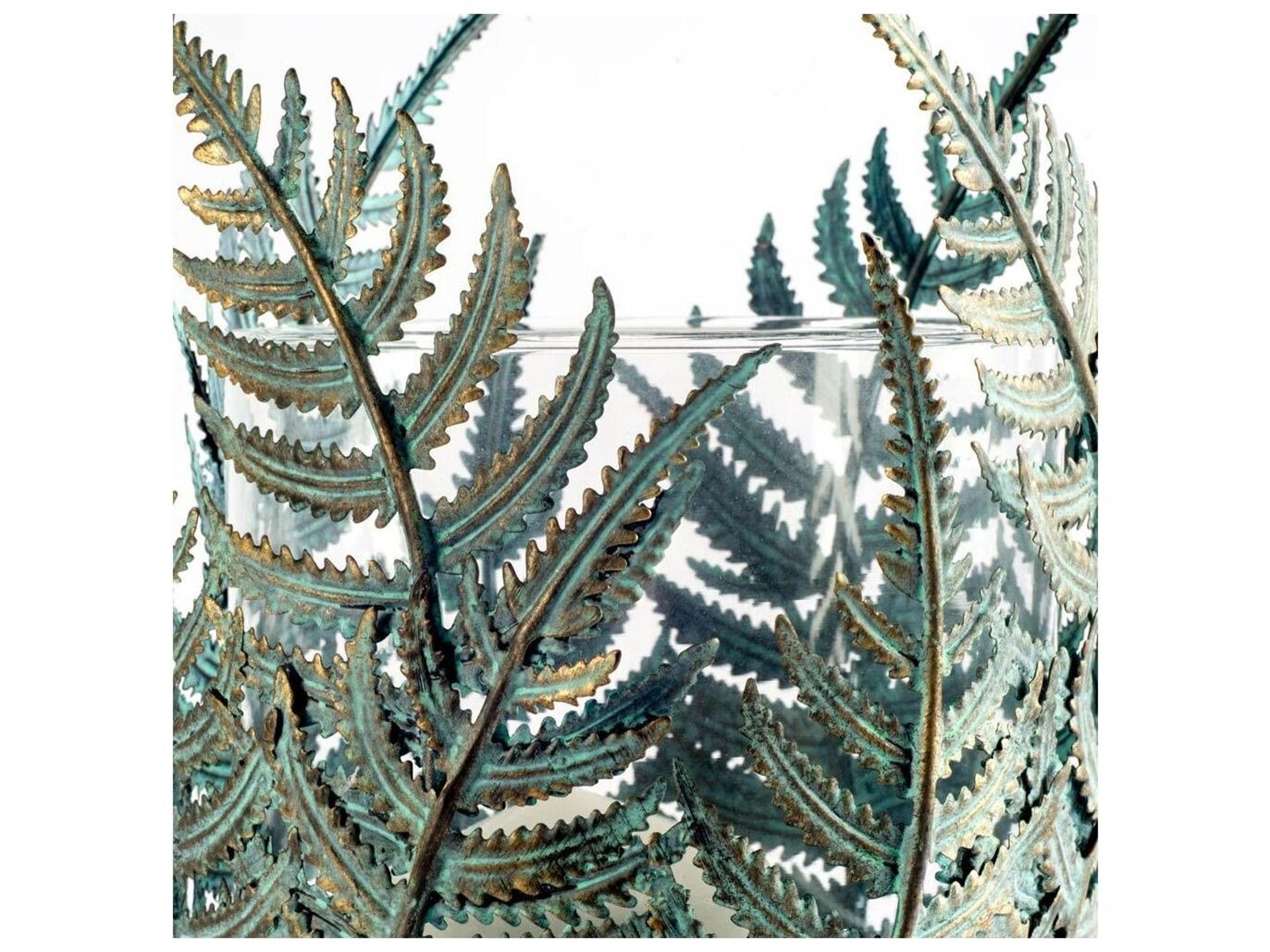 Mercana Palen II Large Green/Gold Metal Fern Leaf Table Candle Holder