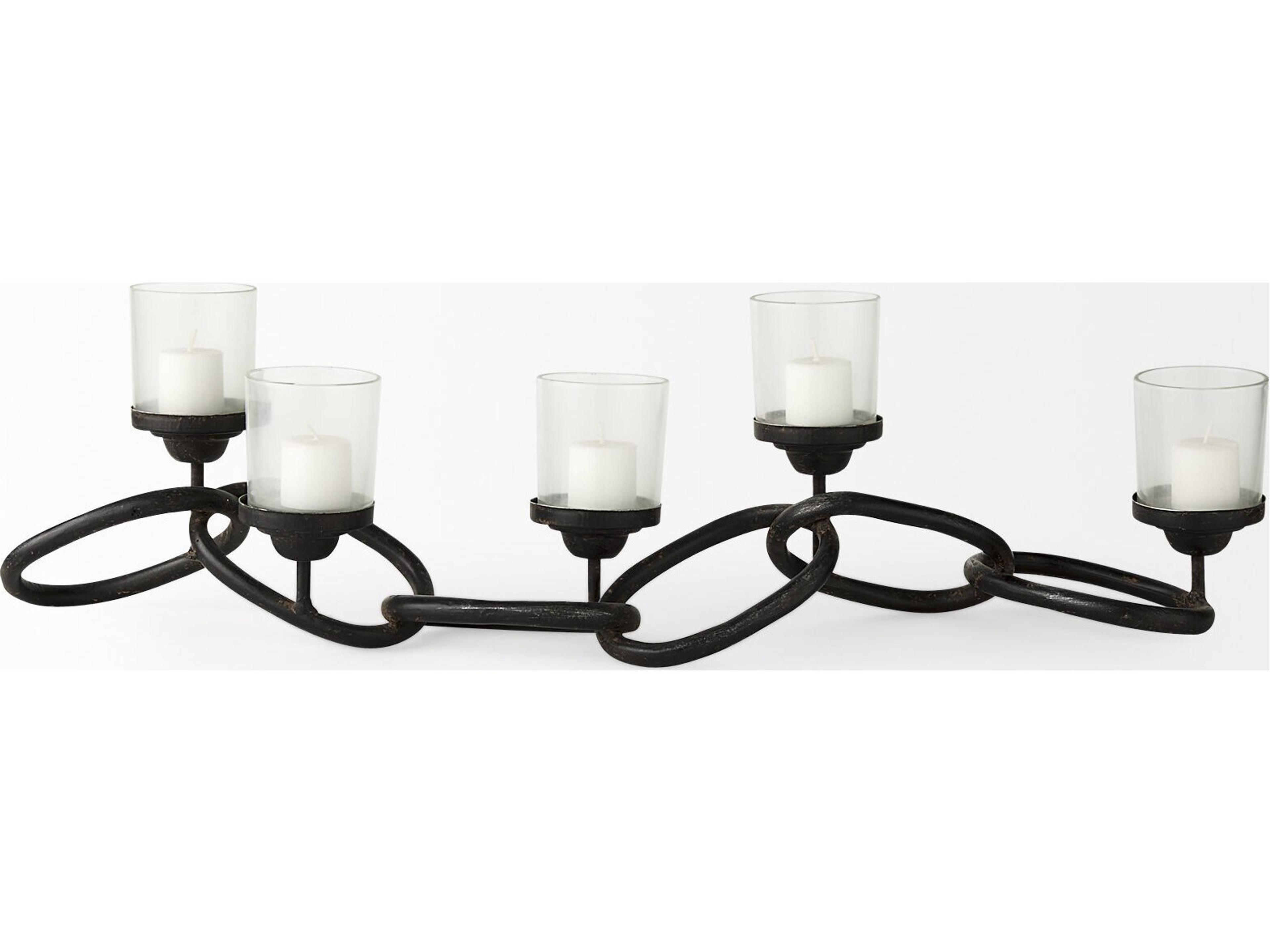 Mercana Quito Black Metal Chain-Link Five Candle Table Candle Holder