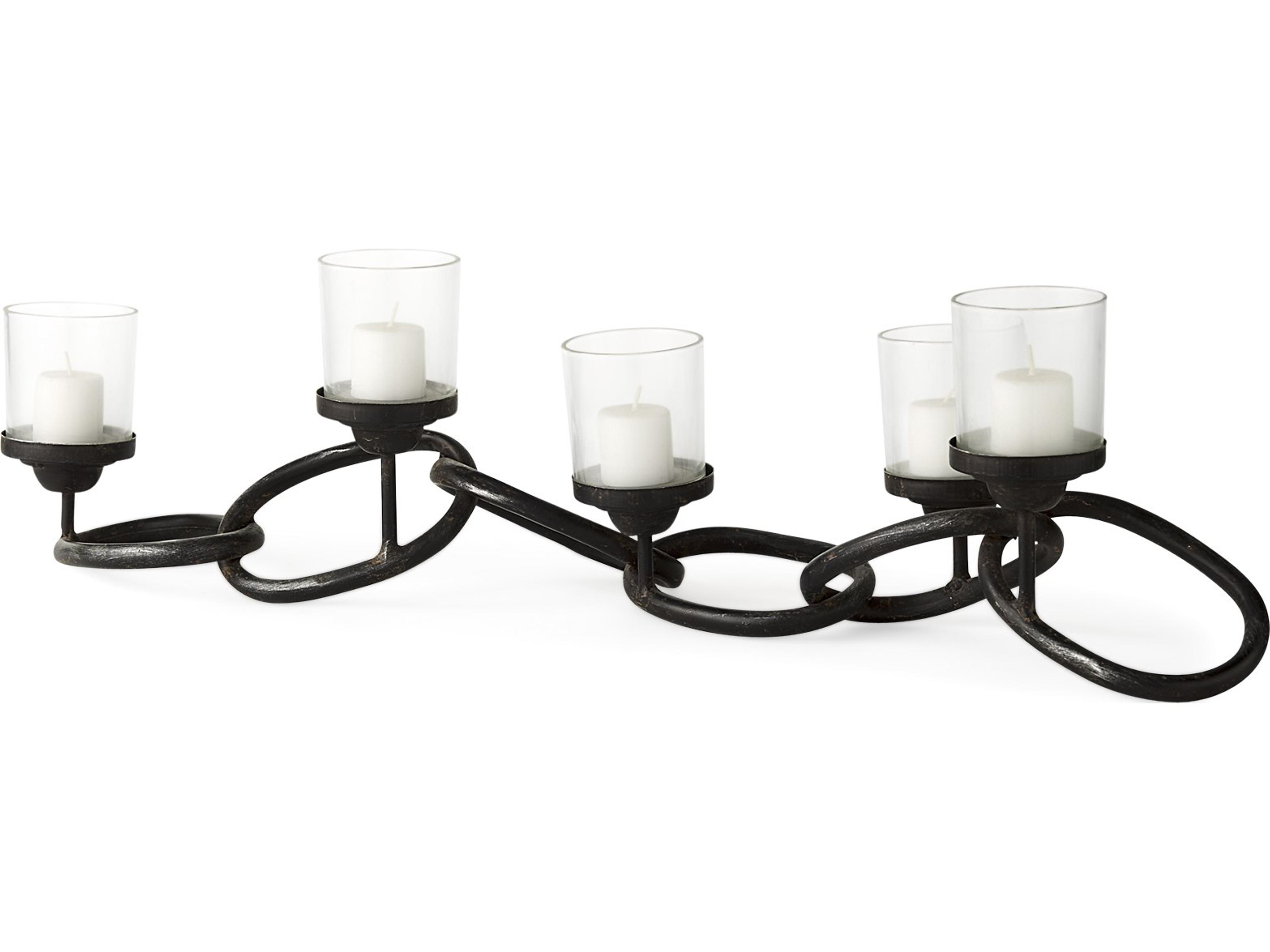 Mercana Quito Black Metal Chain-Link Five Candle Table Candle Holder