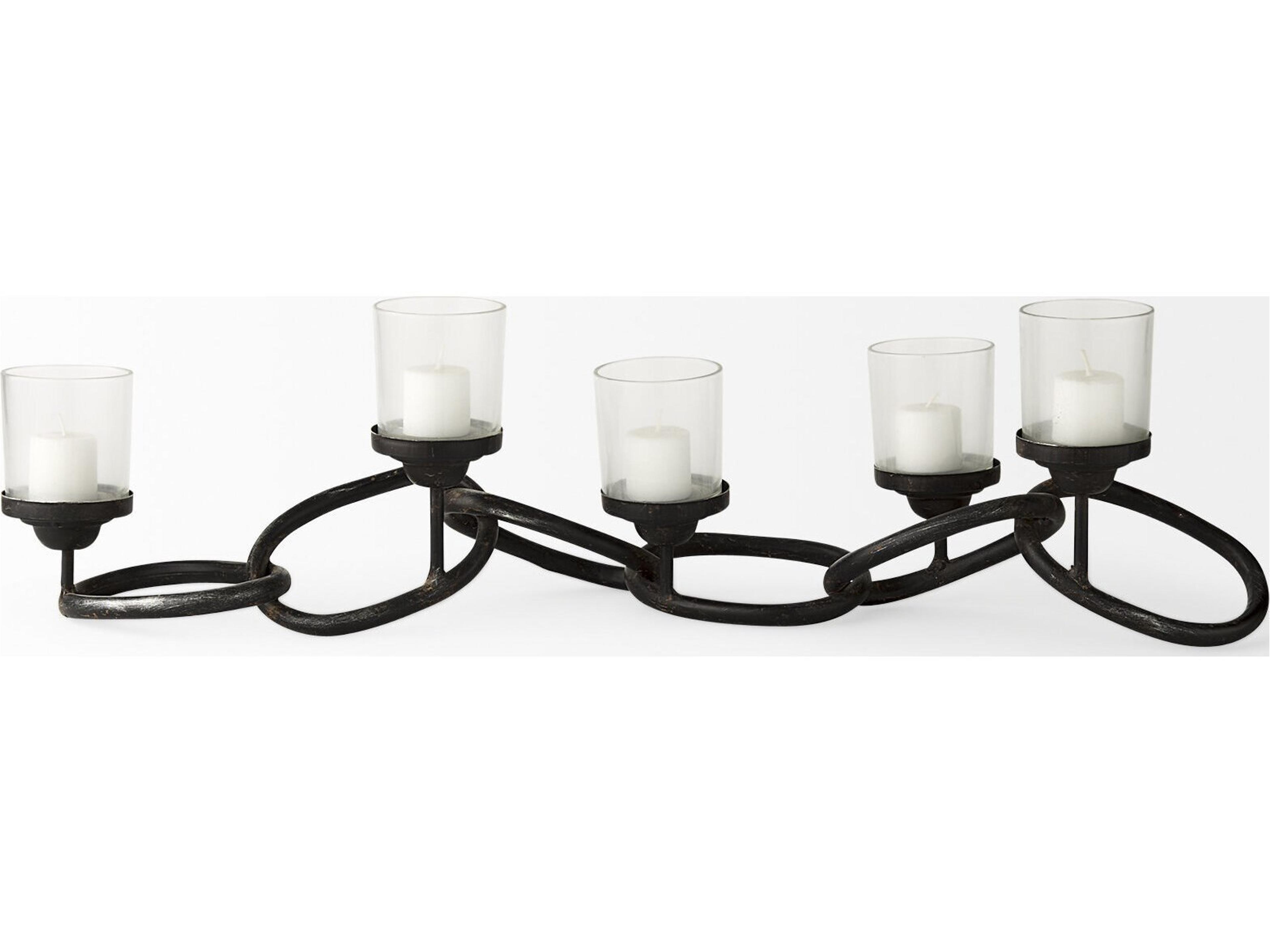 Mercana Quito Black Metal Chain-Link Five Candle Table Candle Holder