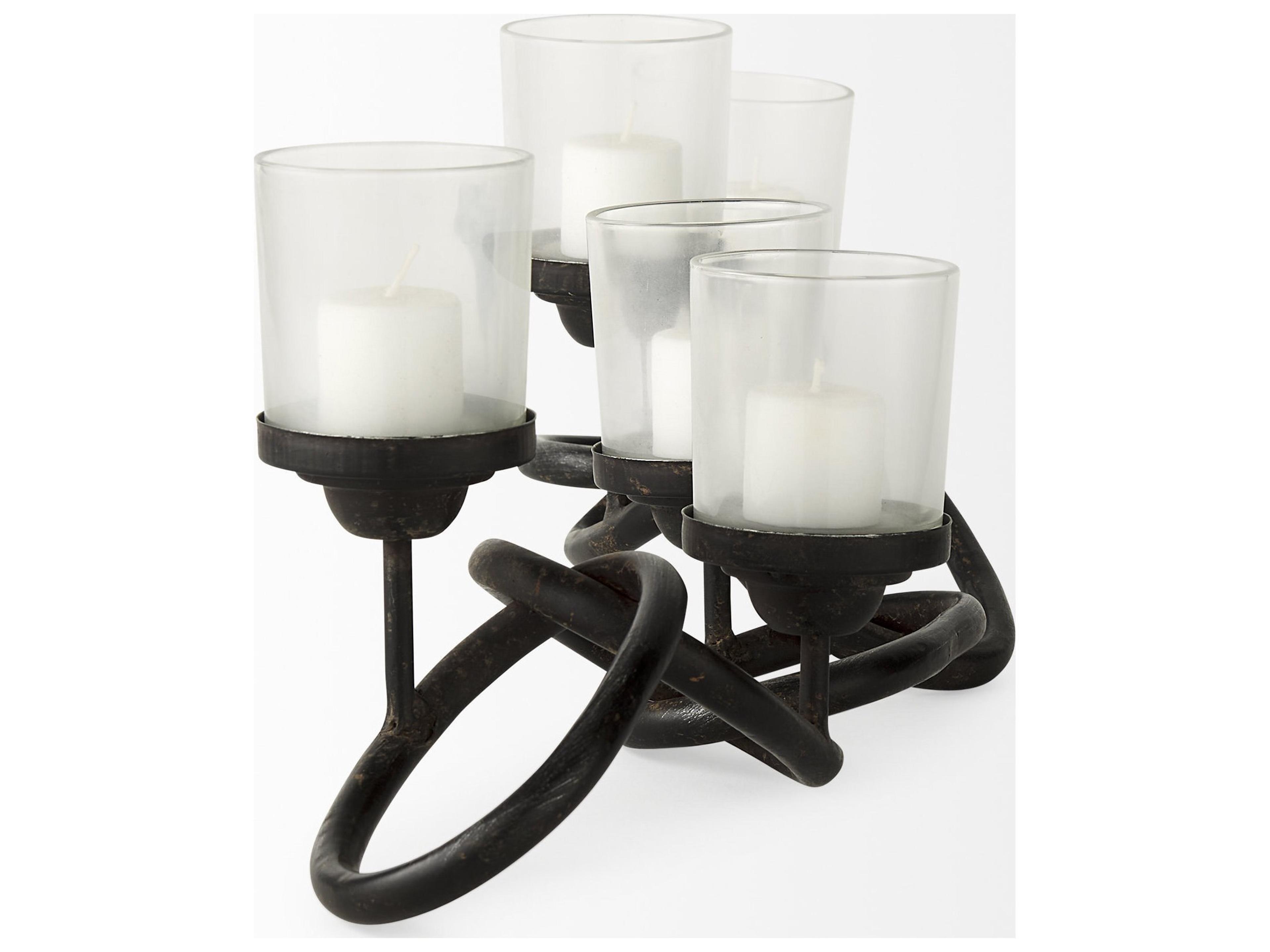 Mercana Quito Black Metal Chain-Link Five Candle Table Candle Holder