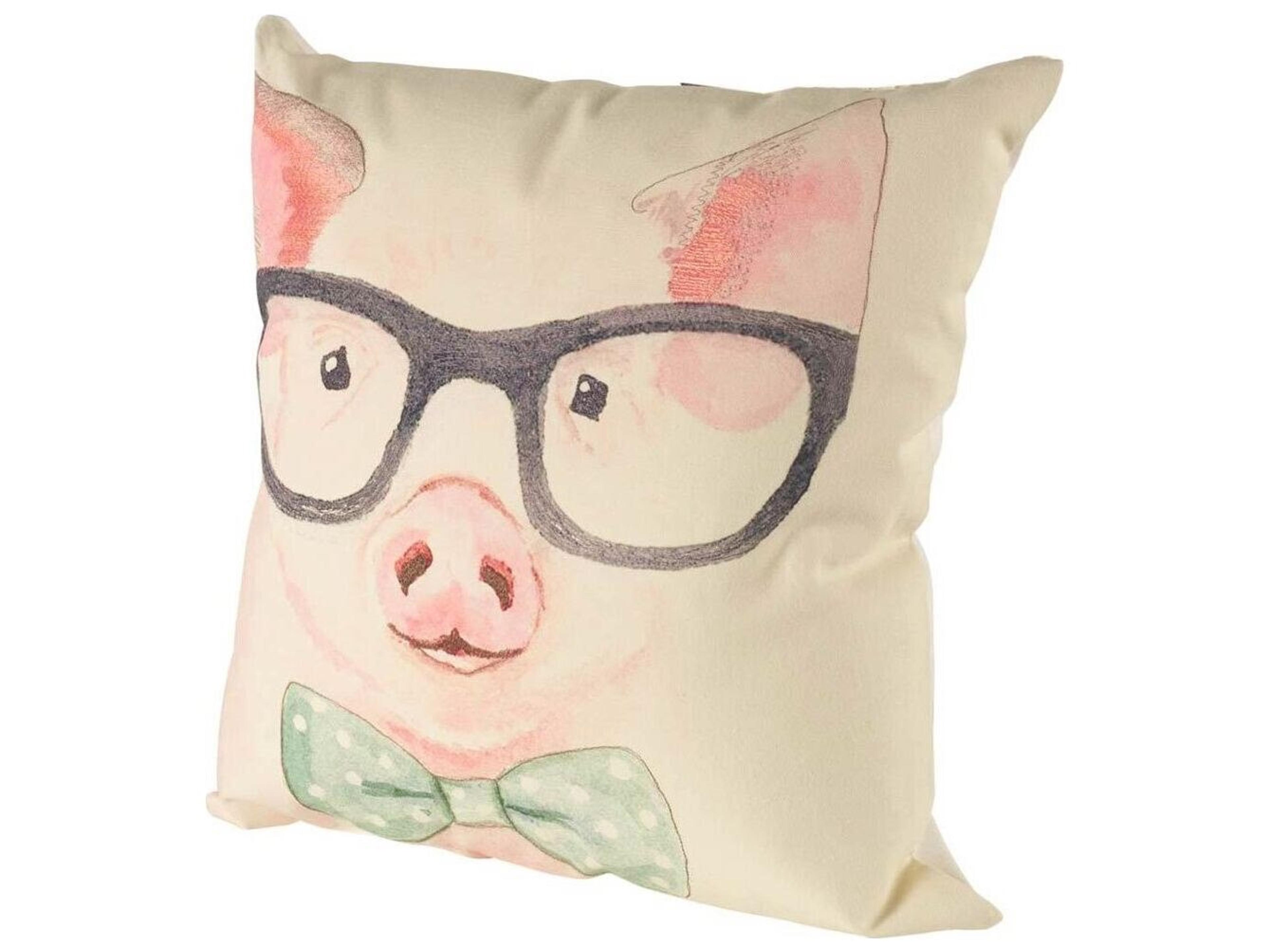 Mercana Gunther 18 x 18 Pink Pig with Glasses Decorative Pillow Cover
