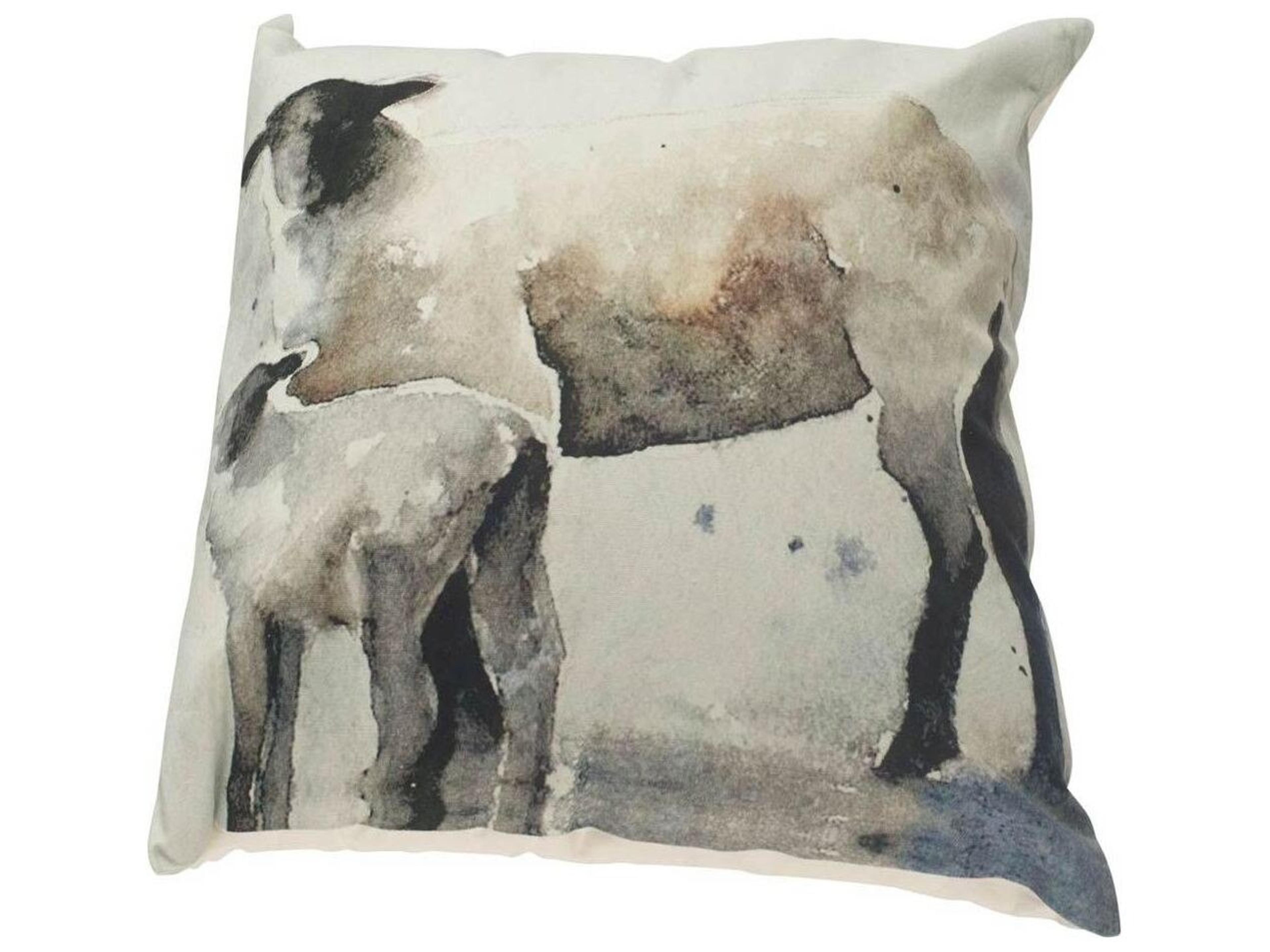 Mercana Clover 18 x 18 Gray Watercolor Lambs Decorative Pillow Cover
