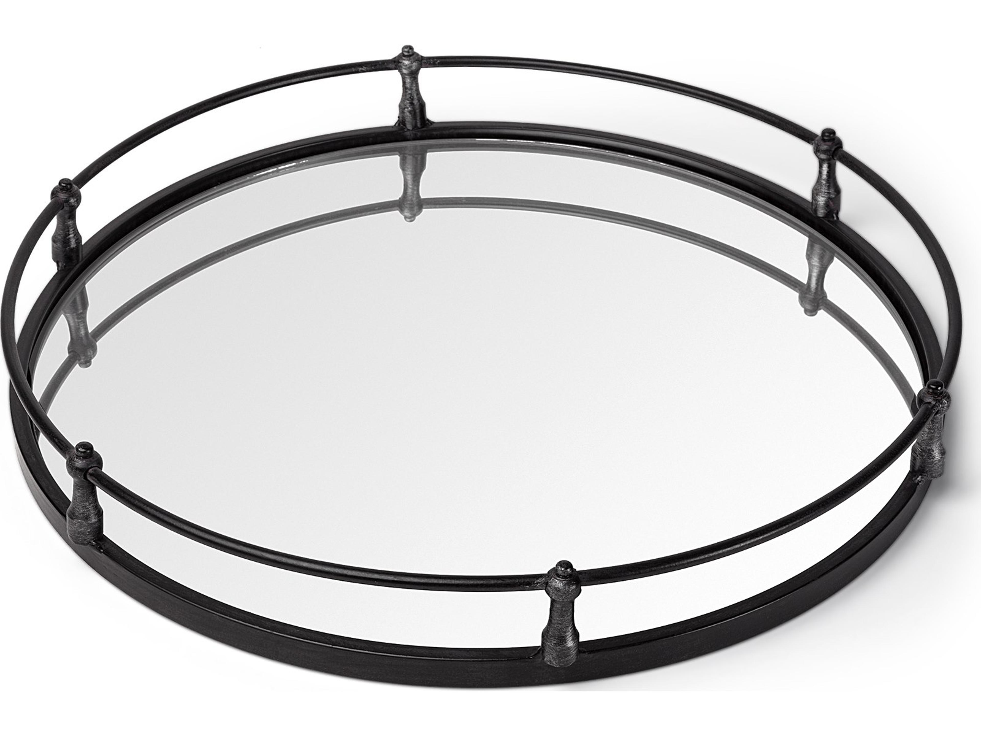 Mercana Kimbel 24L x 24W Black Metal Mirrored Base Round Tray