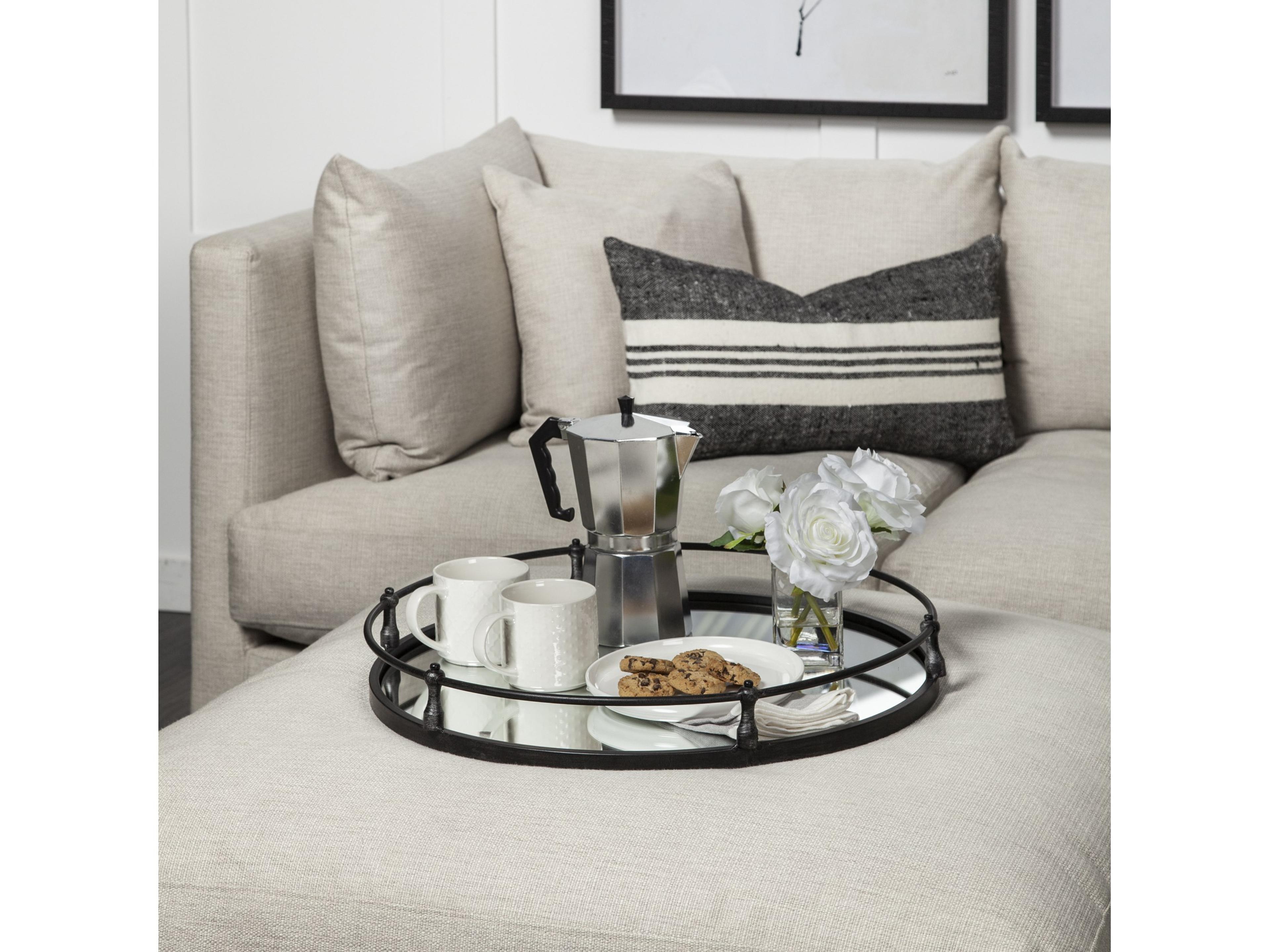 Mercana Kimbel 24L x 24W Black Metal Mirrored Base Round Tray