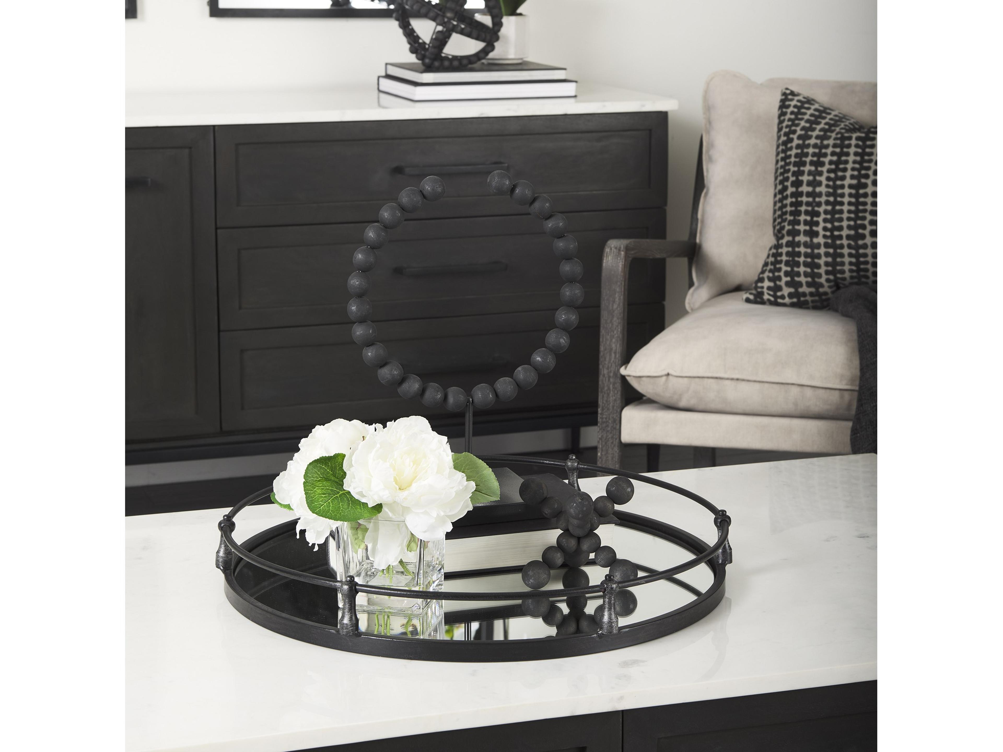 Mercana Kimbel 24L x 24W Black Metal Mirrored Base Round Tray