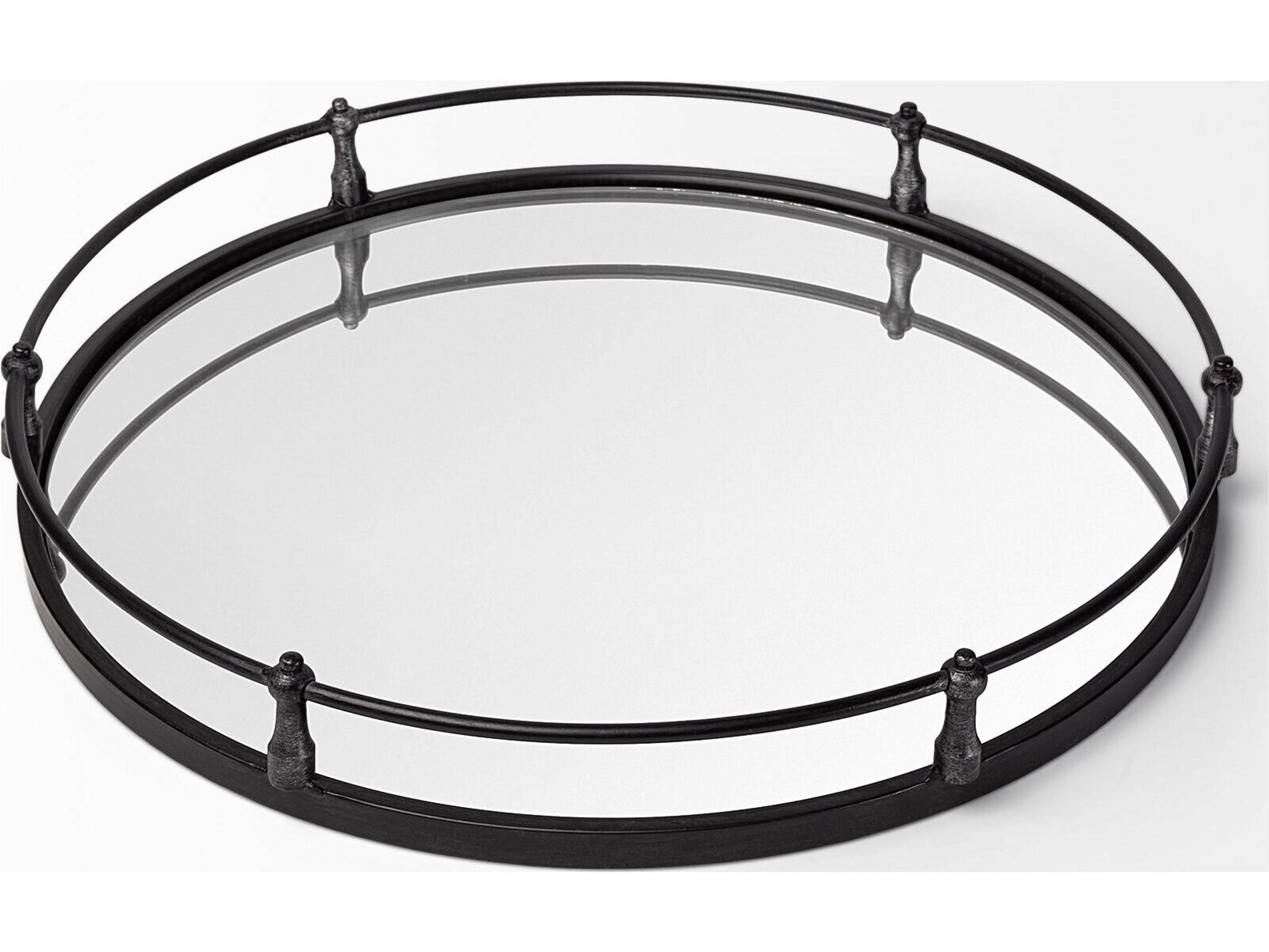 Mercana Kimbel 24L x 24W Black Metal Mirrored Base Round Tray