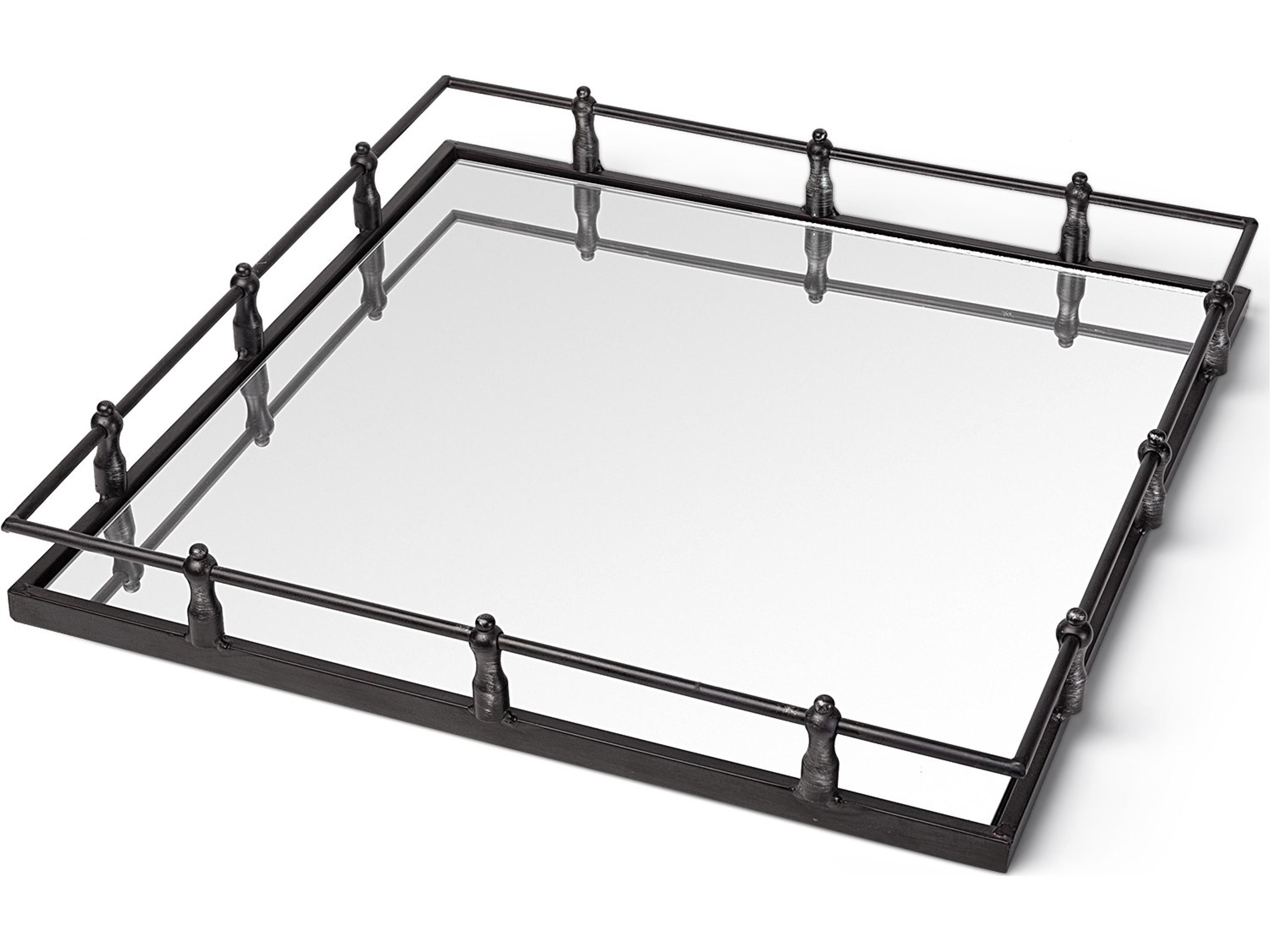 Mercana Christa 22L x 22W Black Metal Mirrored Base Square Tray