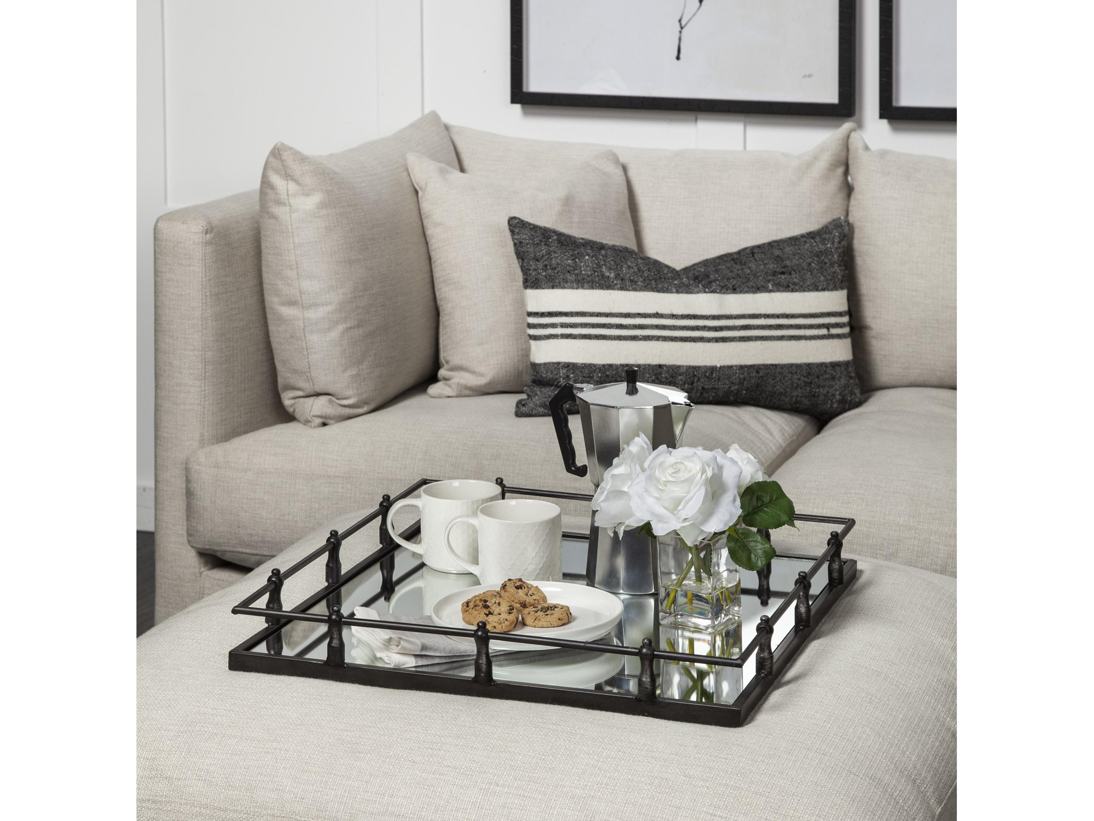 Mercana Christa 22L x 22W Black Metal Mirrored Base Square Tray