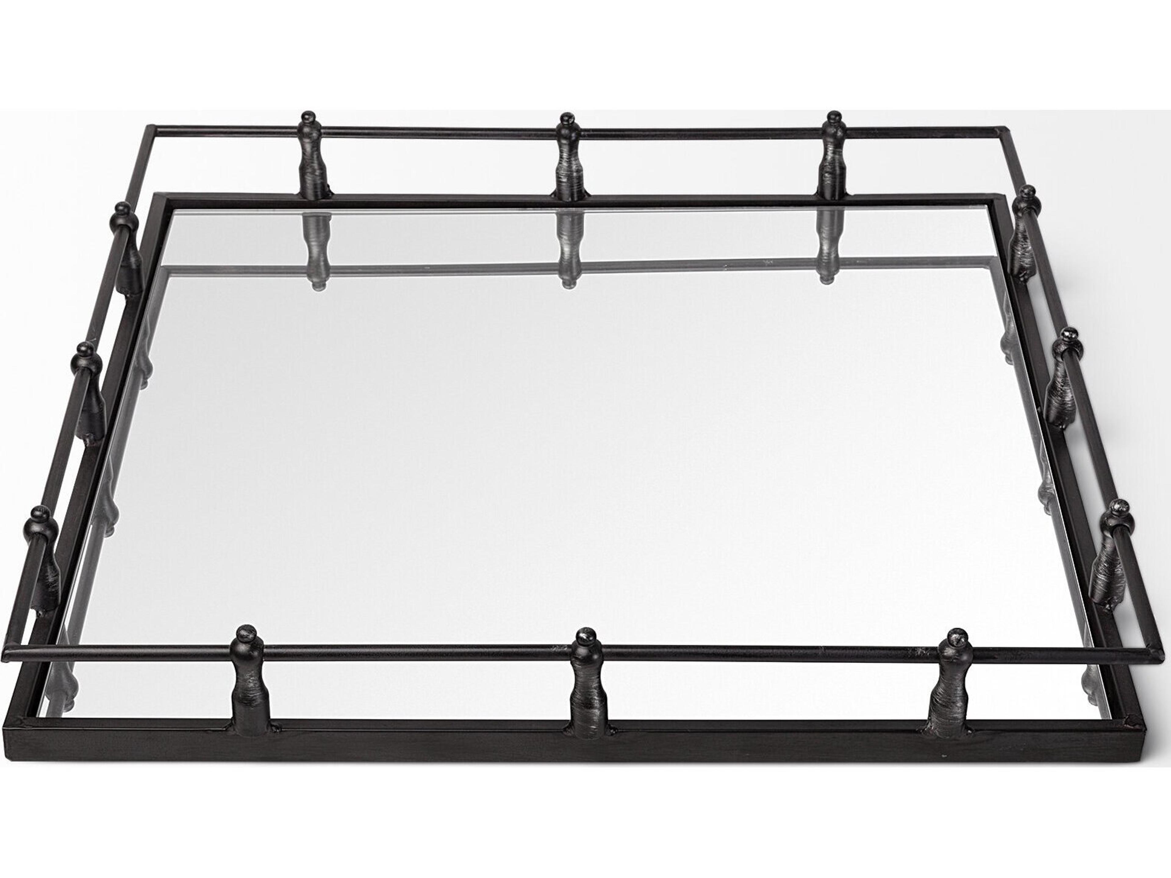 Mercana Christa 22L x 22W Black Metal Mirrored Base Square Tray