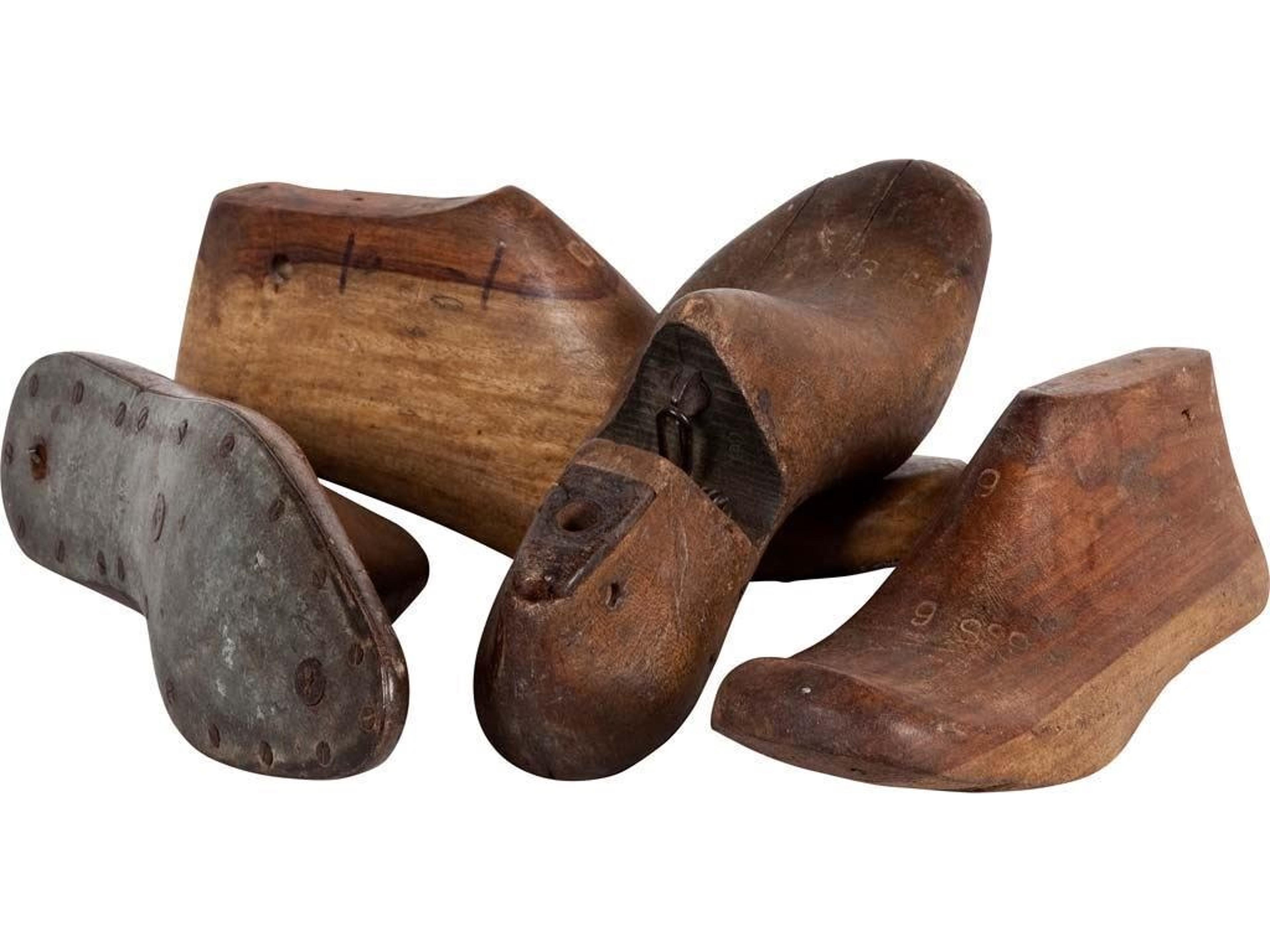 Mercana Wooden Shoe (Set of 4) 12L x 4W Brown Antique Wooden Cobbler Moulds