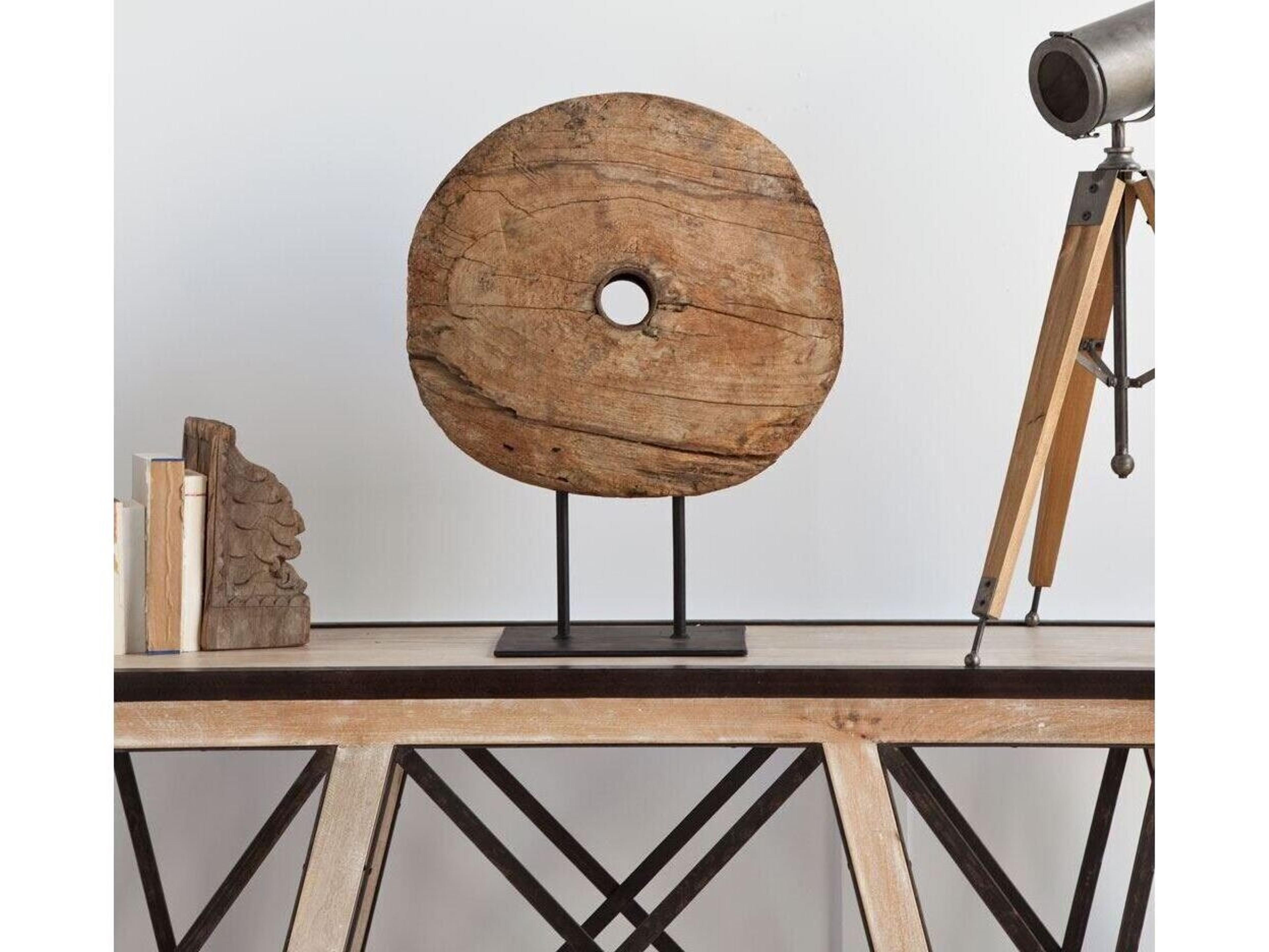 Mercana Incana 20L x 4W Natural Brown Reclaimed Wood Wheel Object