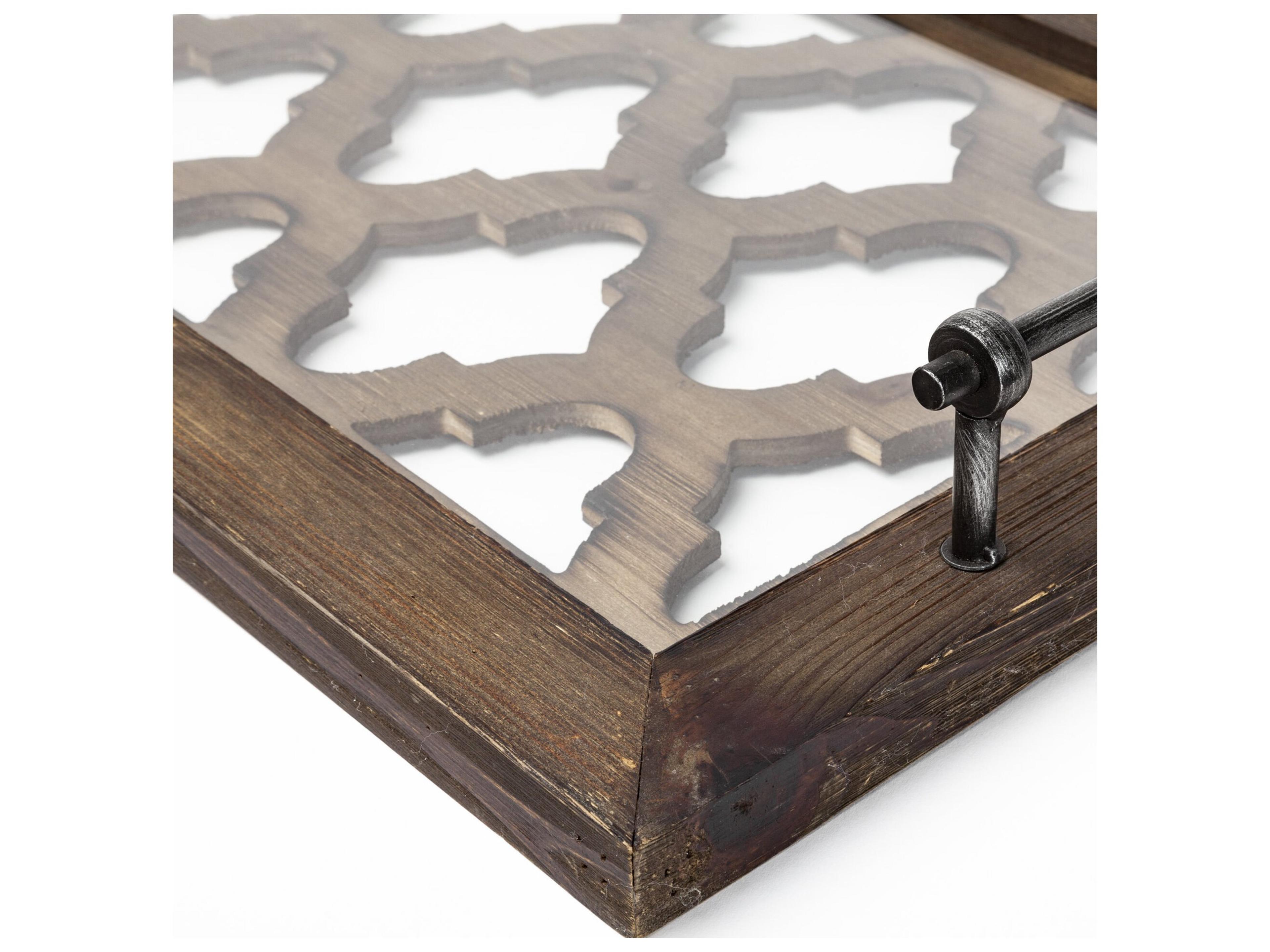 Mercana Stotonic 35L x 16W Brown Wood W Glass Top Rectangular Serving Tray