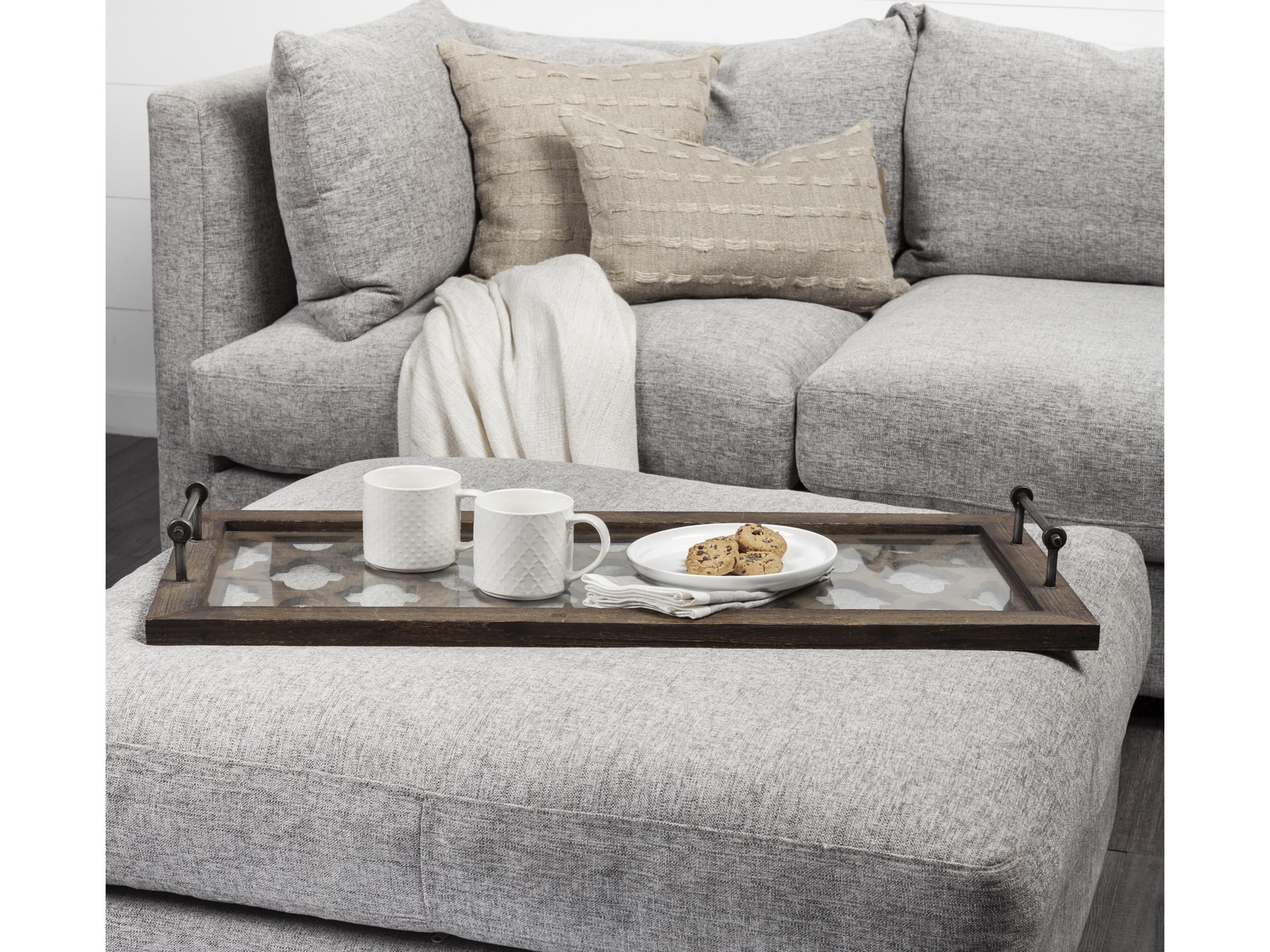 Mercana Stotonic 35L x 16W Brown Wood W Glass Top Rectangular Serving Tray