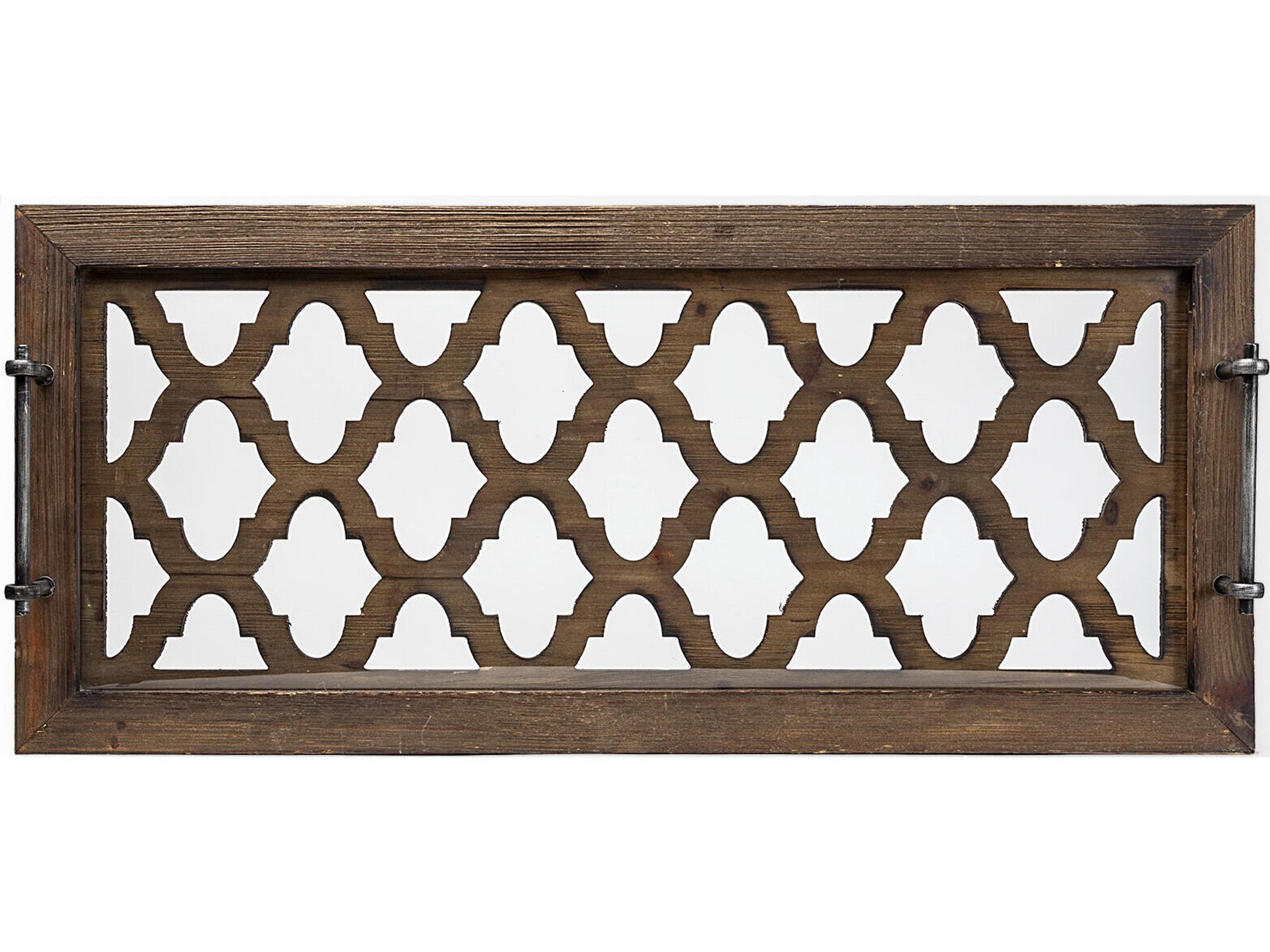 Mercana Stotonic 35L x 16W Brown Wood W Glass Top Rectangular Serving Tray