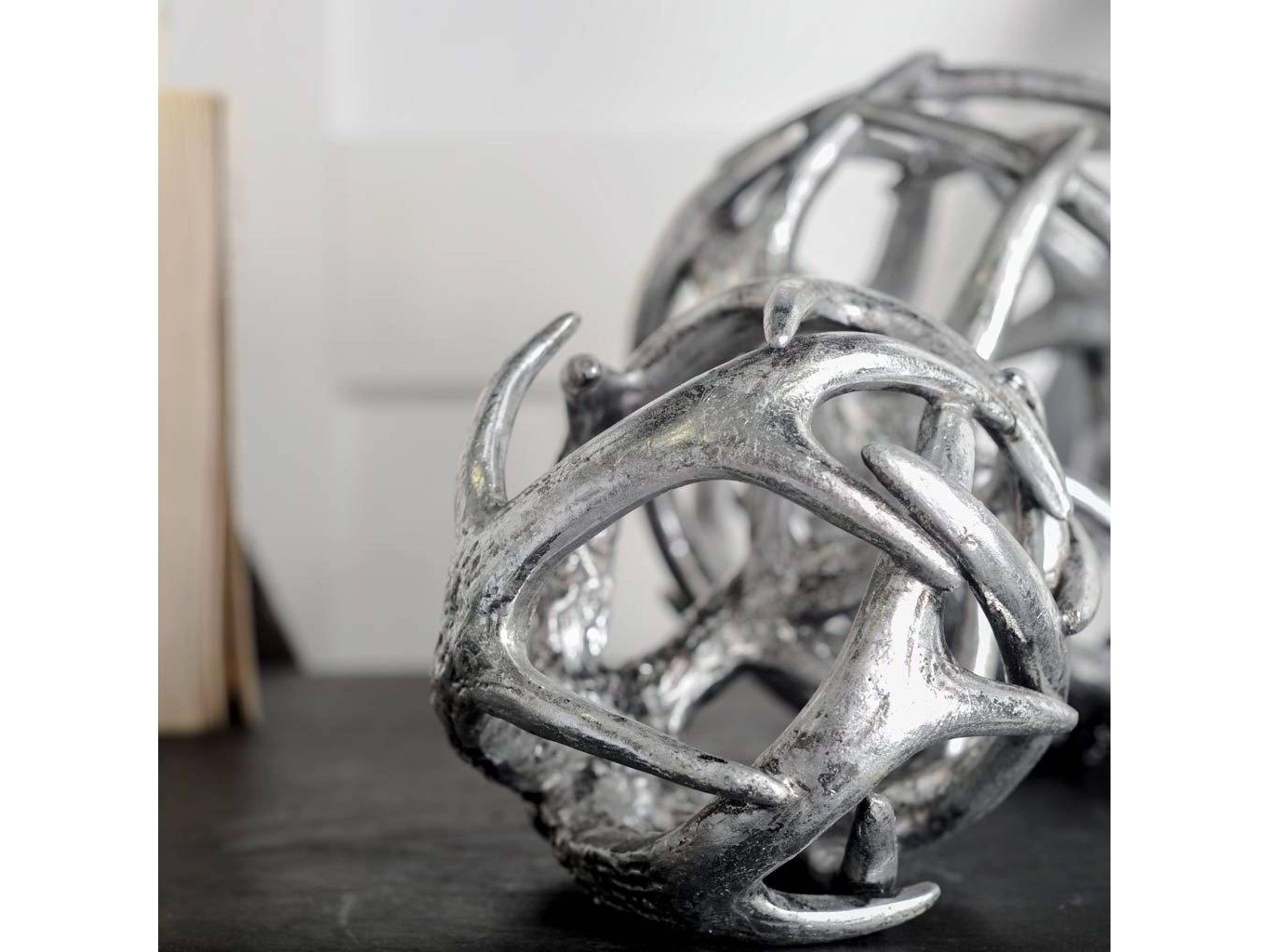 Mercana Ramus III (Small) 5L x 5W Silver Antler Shaped Decorative Orb Ball