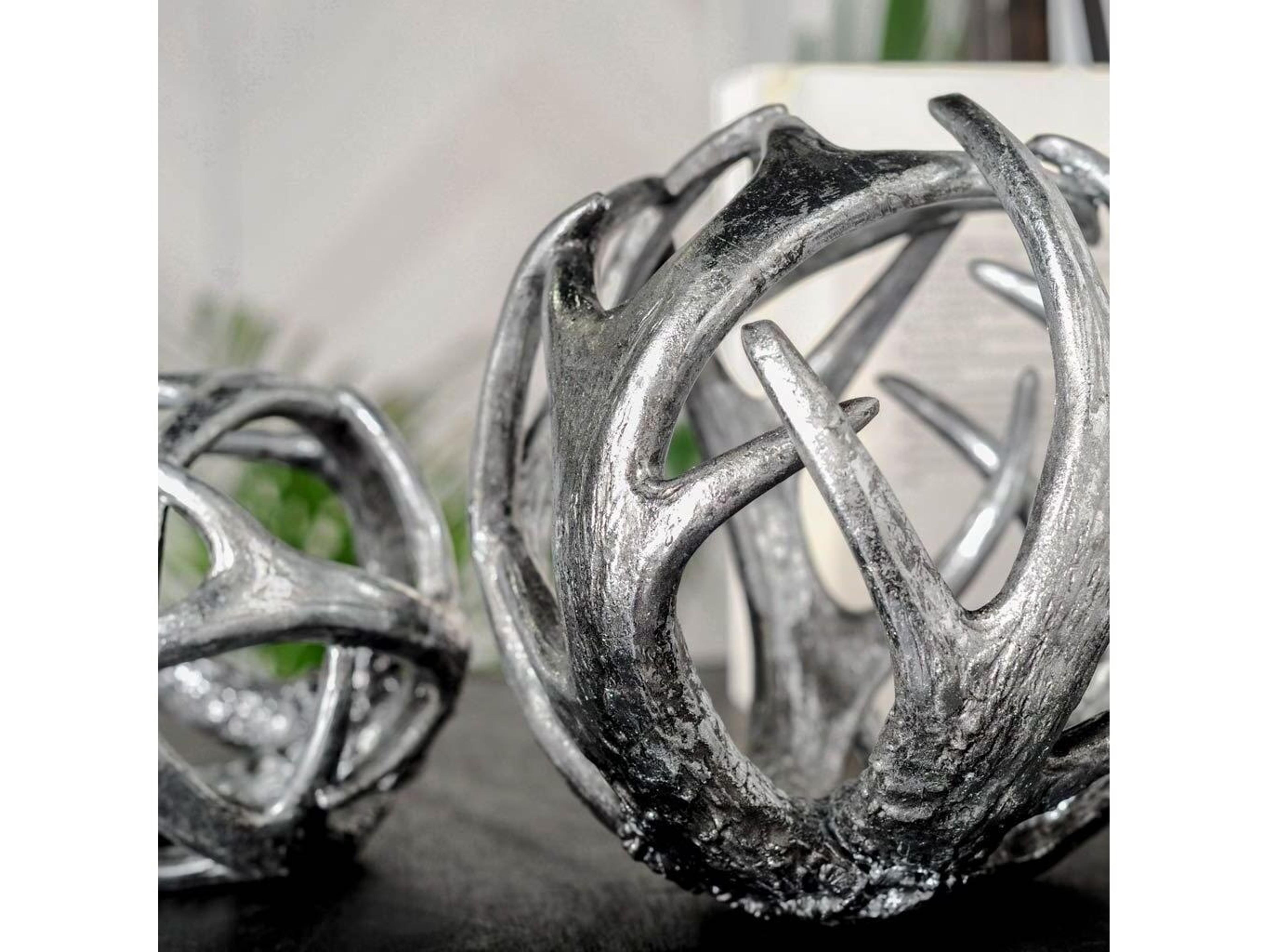 Mercana Ramus IV (Large) 7L x 7W Silver Antler Shaped Decorative Orb Ball
