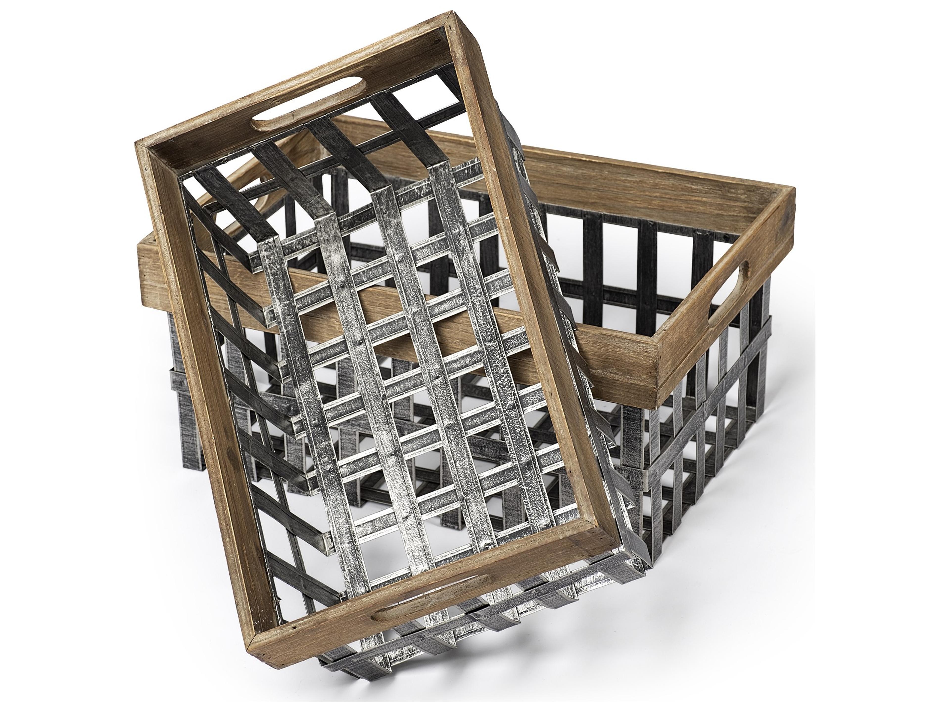 Mercana Chartrand Set of 2 Wood And Metal Open Crate Style Baskets
