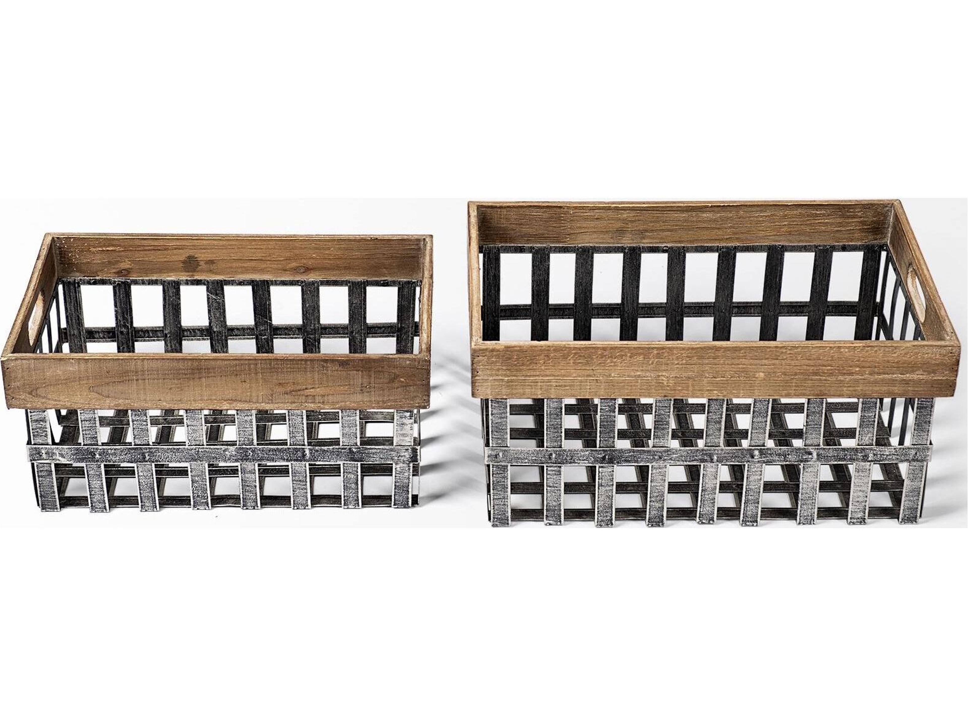 Mercana Chartrand Set of 2 Wood And Metal Open Crate Style Baskets