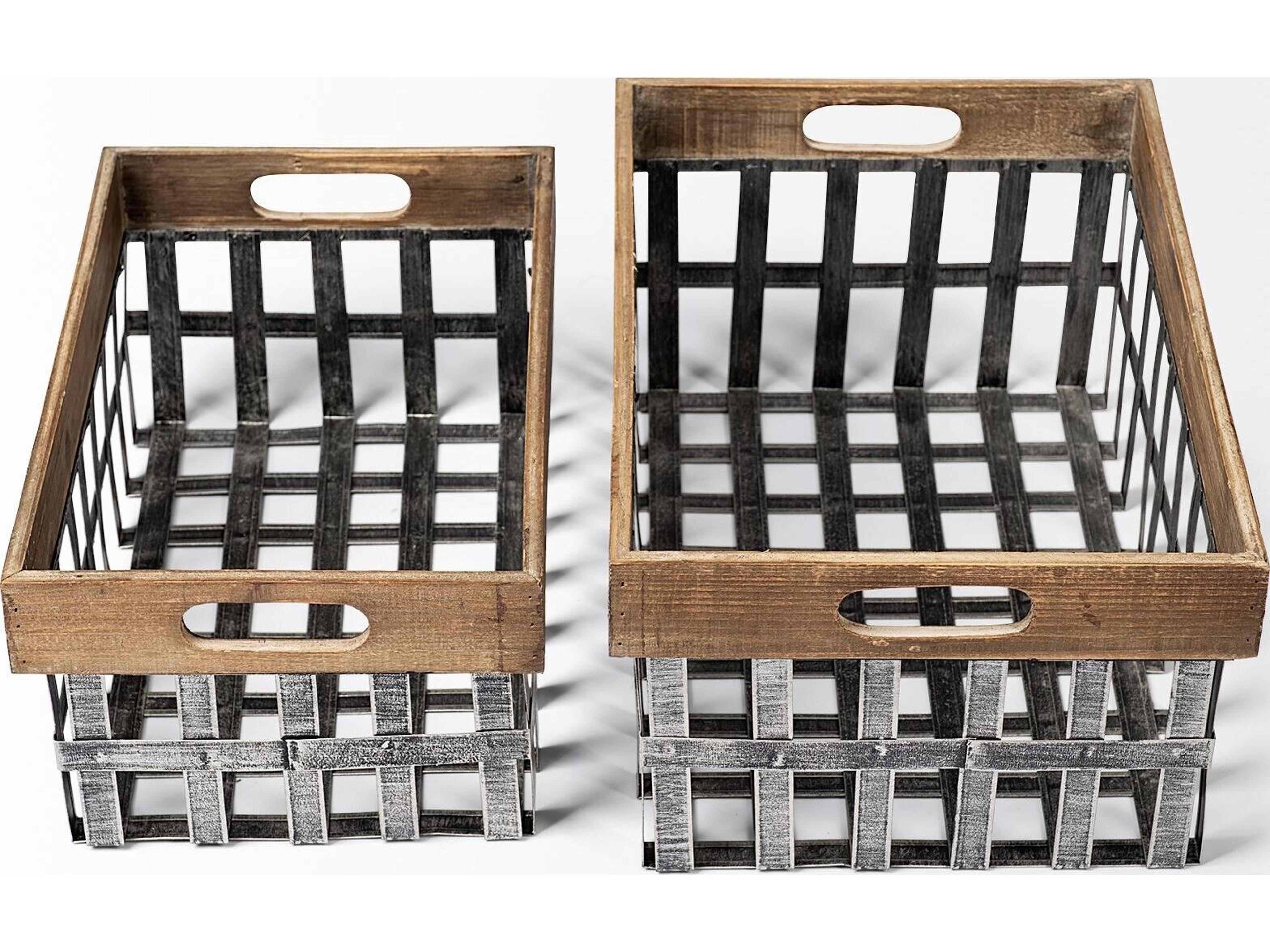 Mercana Chartrand Set of 2 Wood And Metal Open Crate Style Baskets