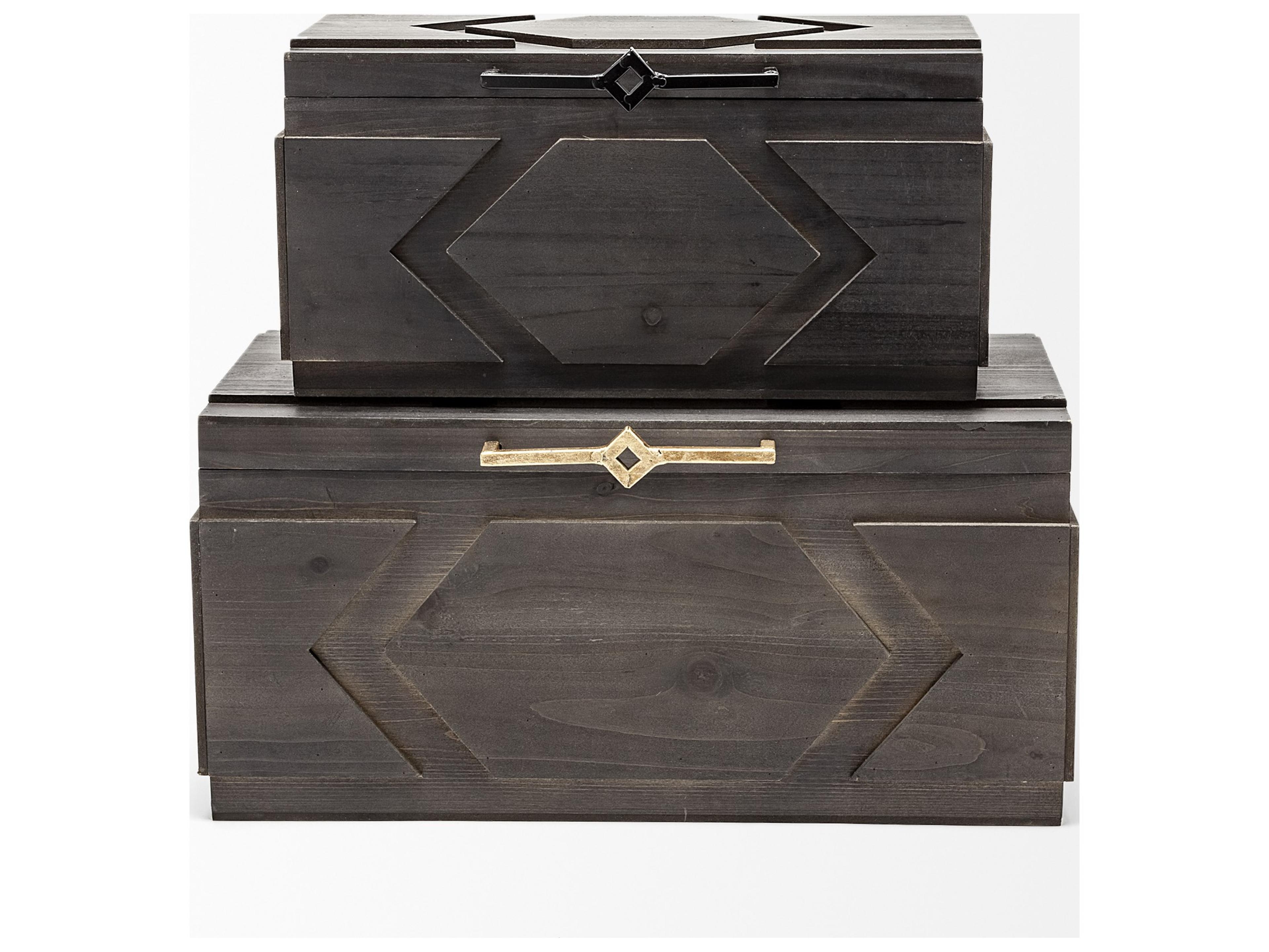 Mercana Cassia Set of 2 Brown Wooden Boxes