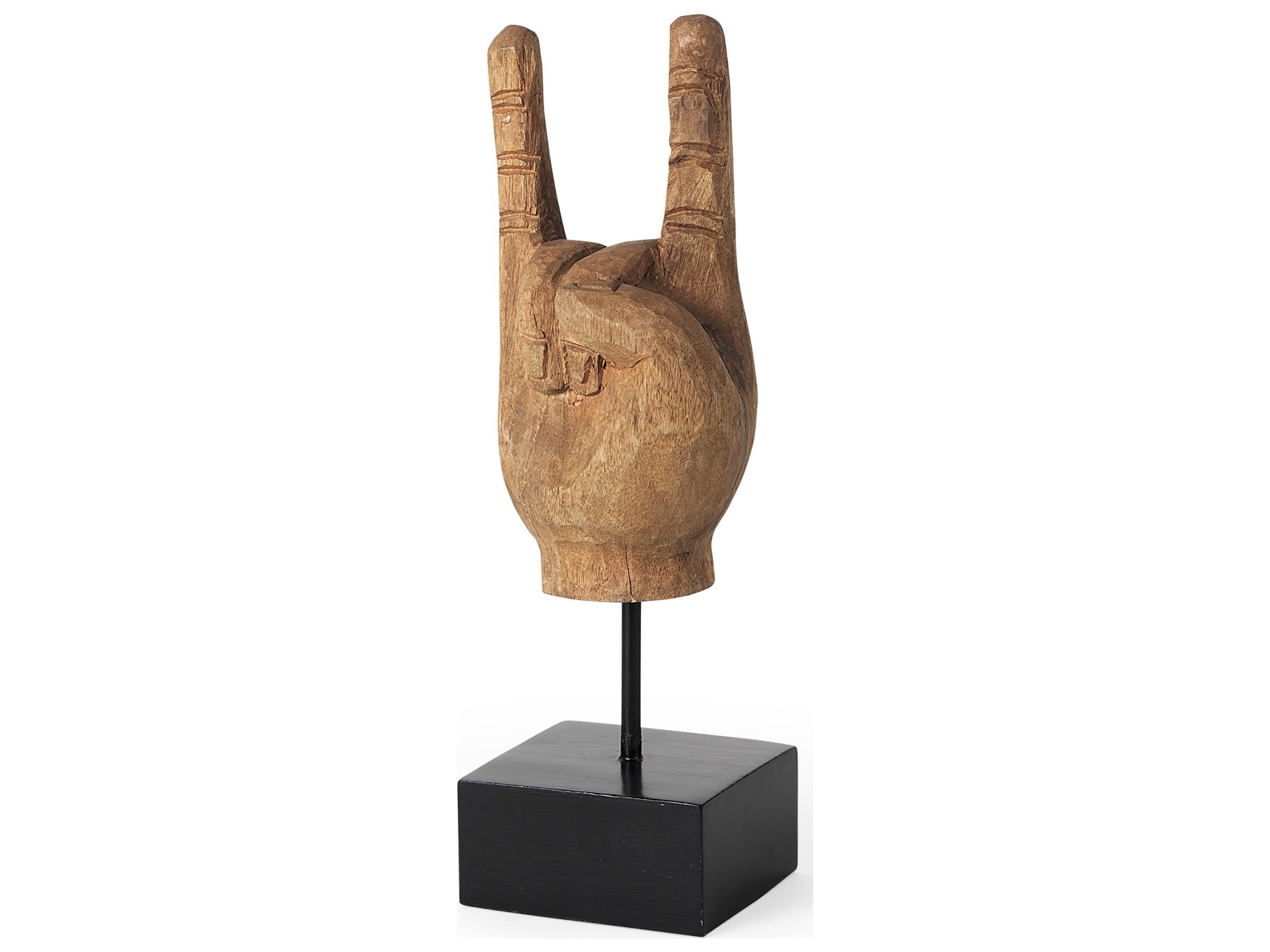 Mercana Saxum 4L x 4W Natural Wooden Carved Hang Loose Hand