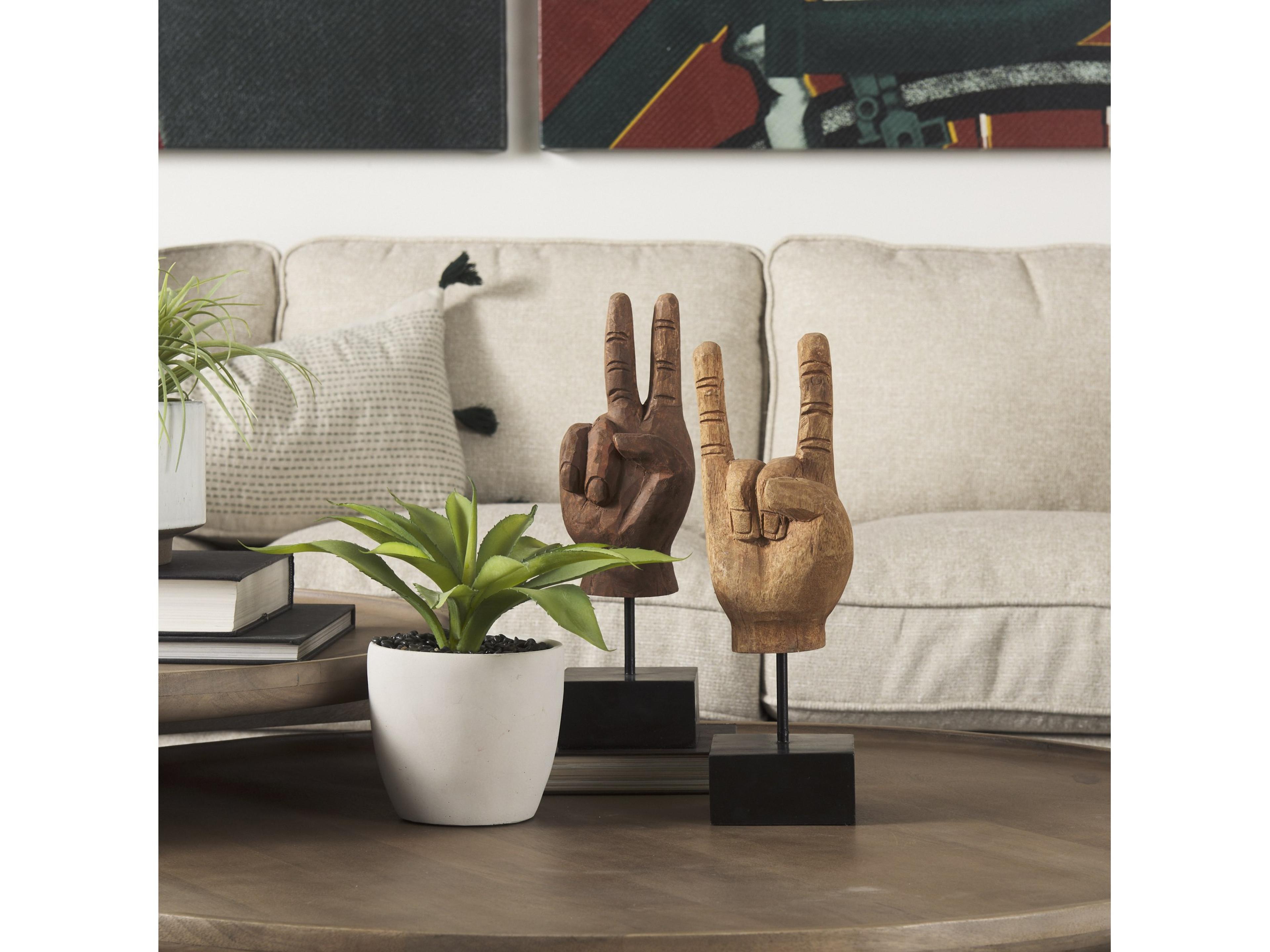 Mercana Saxum 4L x 4W Natural Wooden Carved Hang Loose Hand