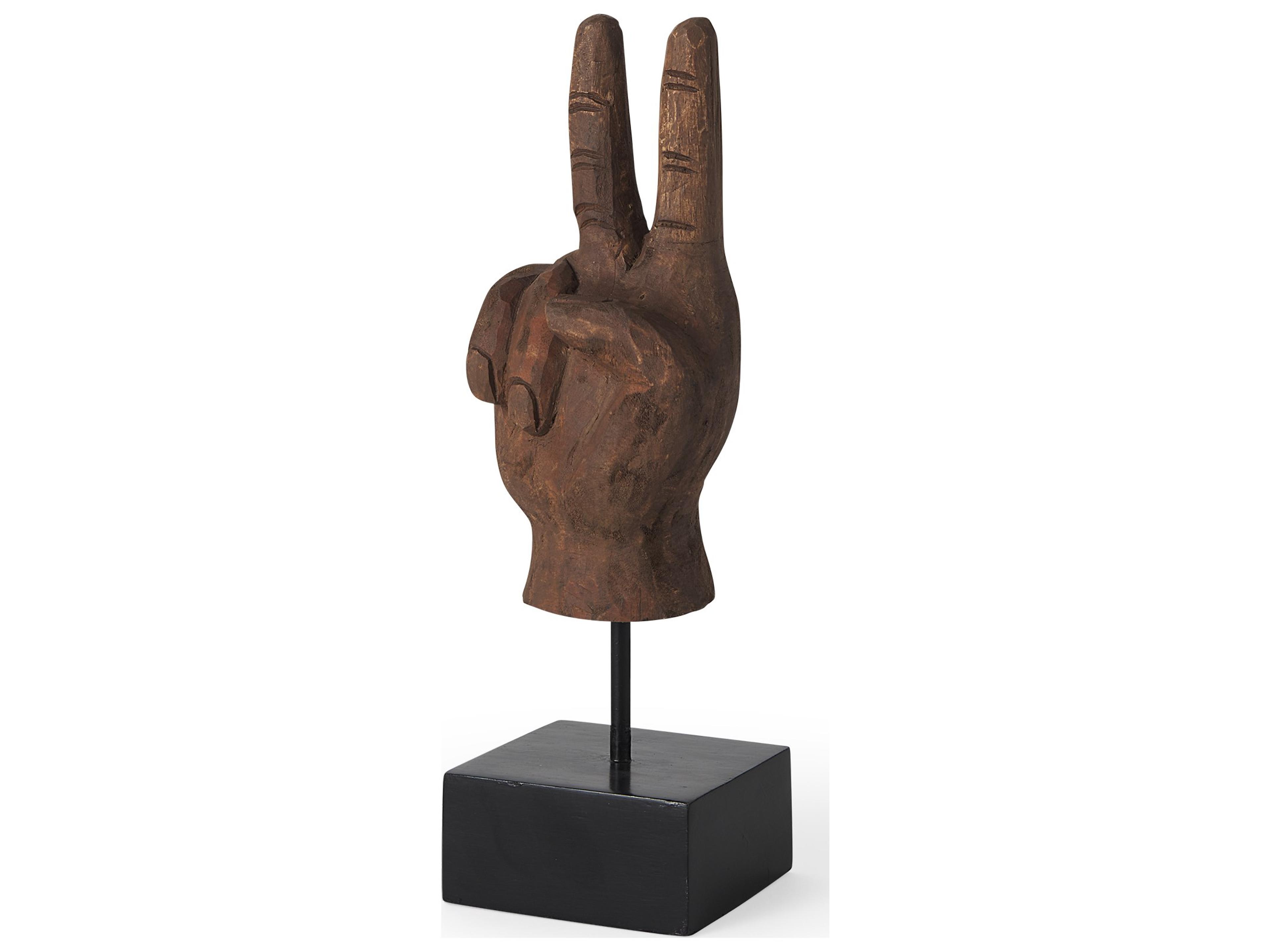 Mercana Pacem 4L x 4W Natural Wooden Carved Peace Sign Hand