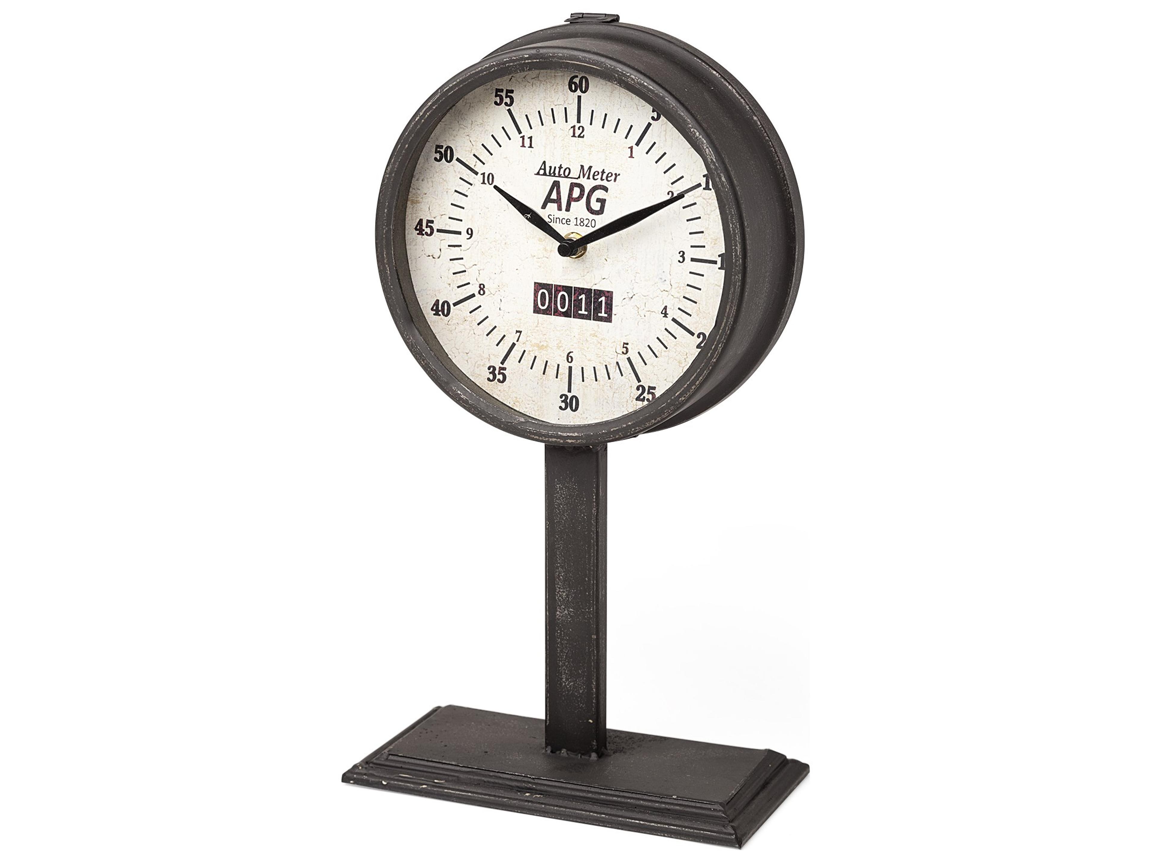 Attalack II Black Metal Round Face Table Clock