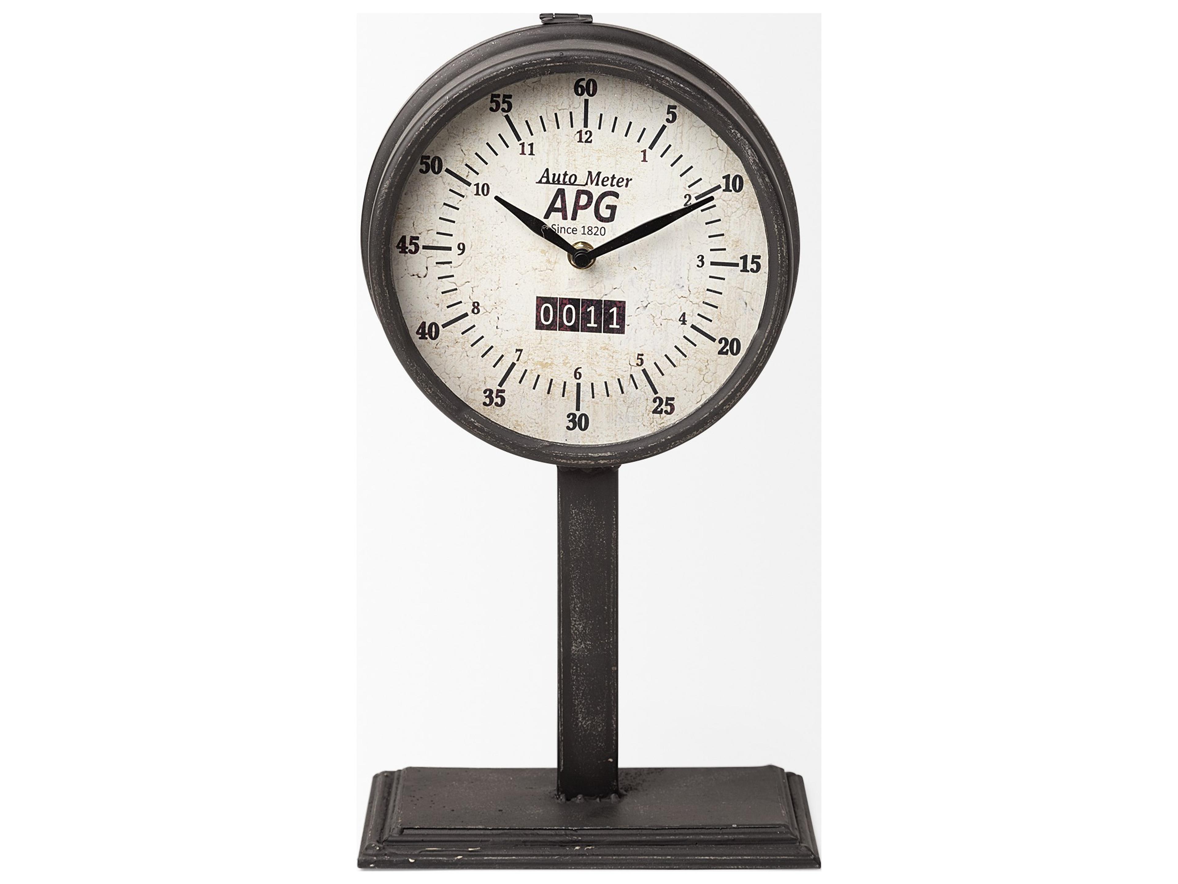 Mercana Attalack II Black Metal Round Face Table Clock