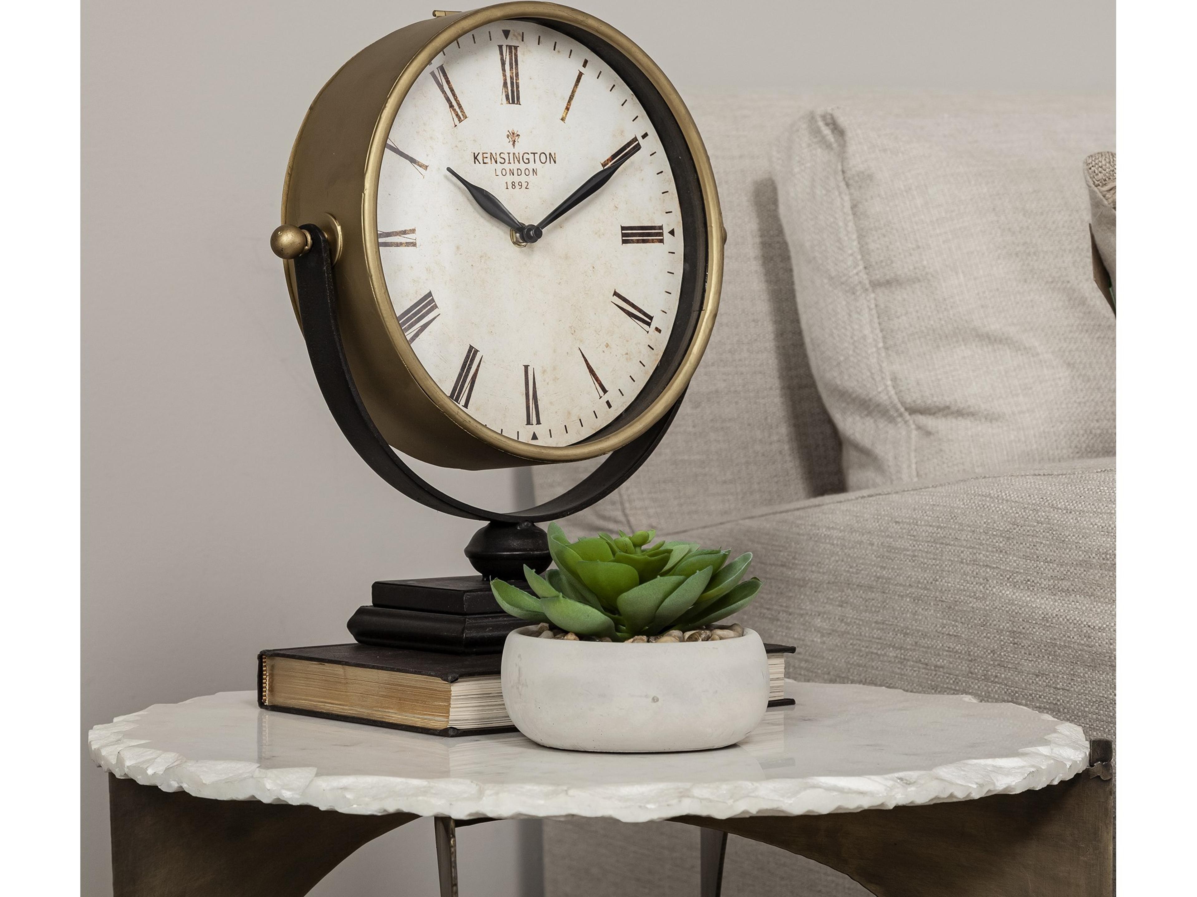 Mercana Houston Gold Metal Half Moon Base Table Clock