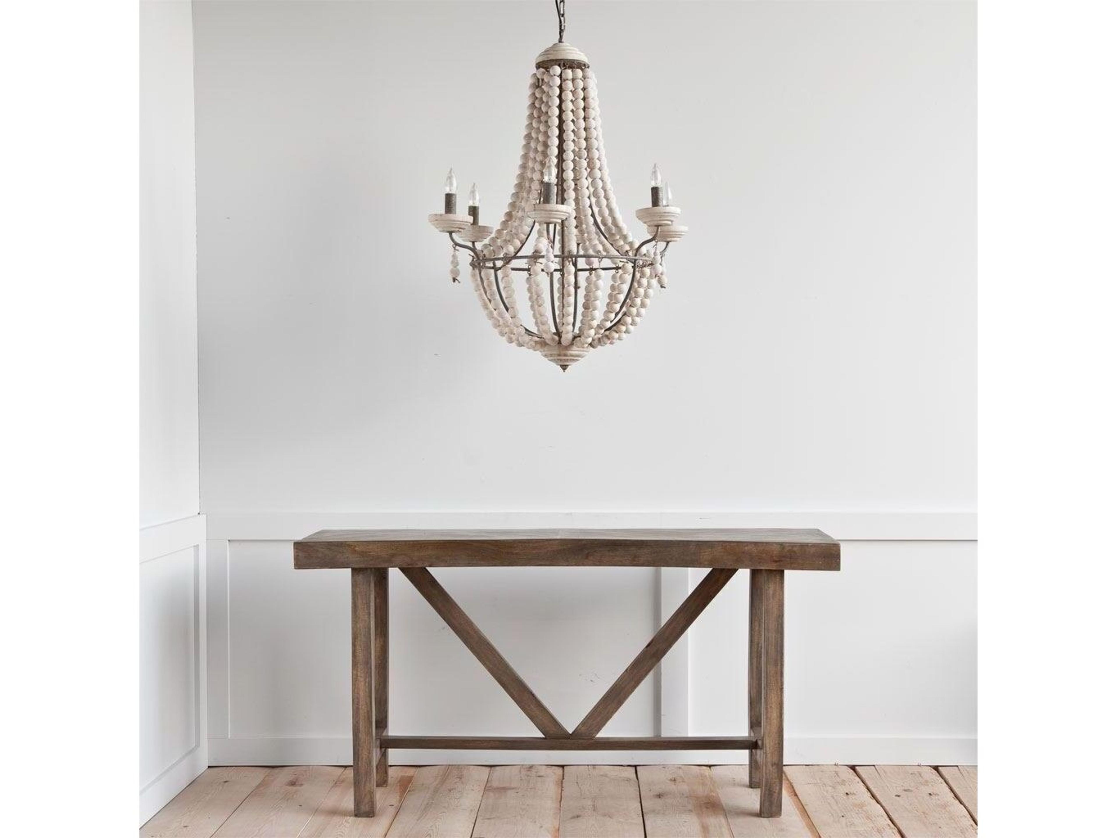 Mercana Phillum (29"x37") Silver Metal Chassis and White Wood Beaded Six Bulb Chandelier