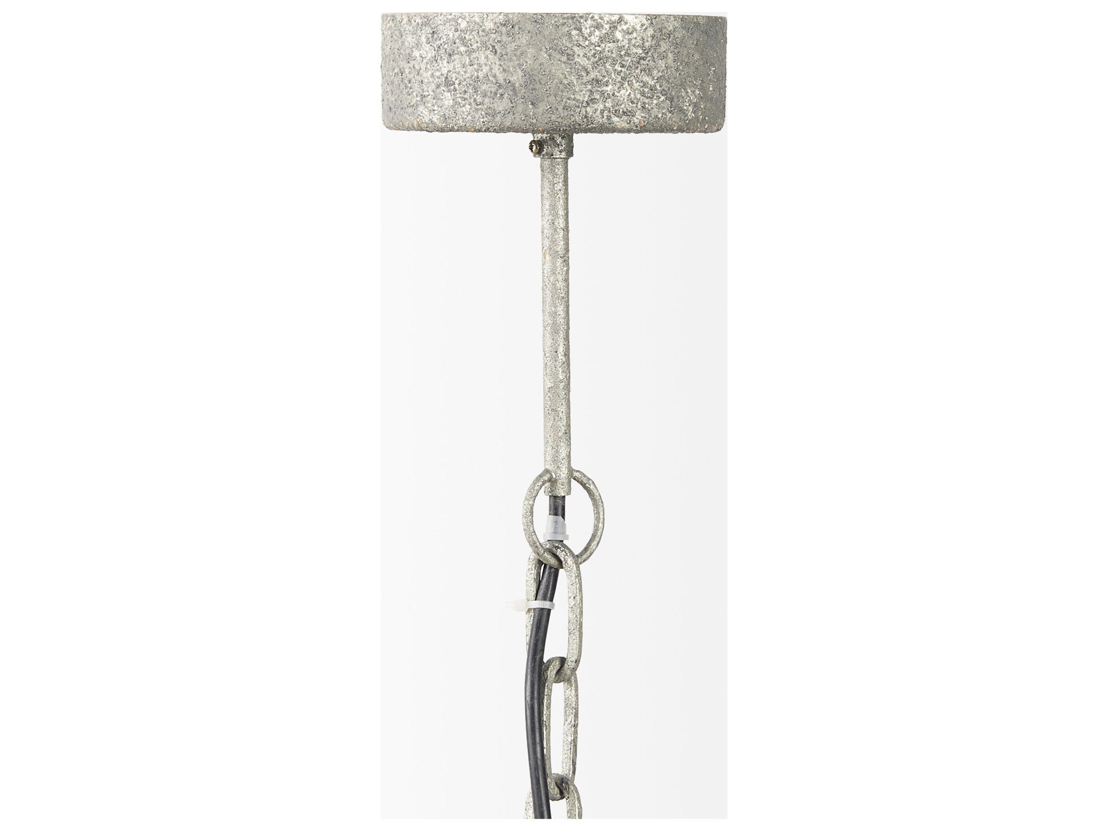 Mercana Phillum (29"x37") Silver Metal Chassis and White Wood Beaded Six Bulb Chandelier