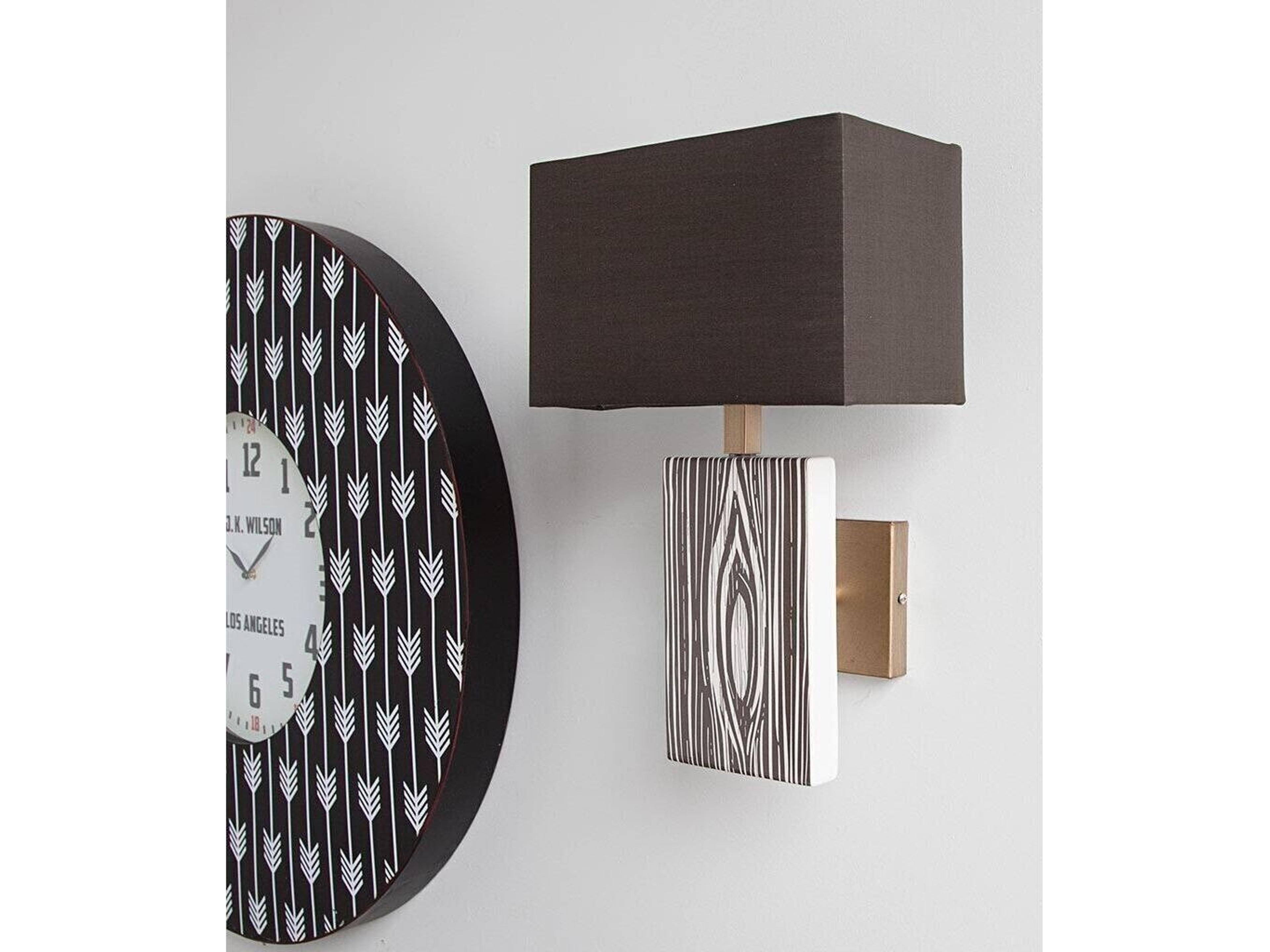 Mercana Maravilla III 11x17 Black/White Pattered Base Black Fabric Shade Wall Sconce