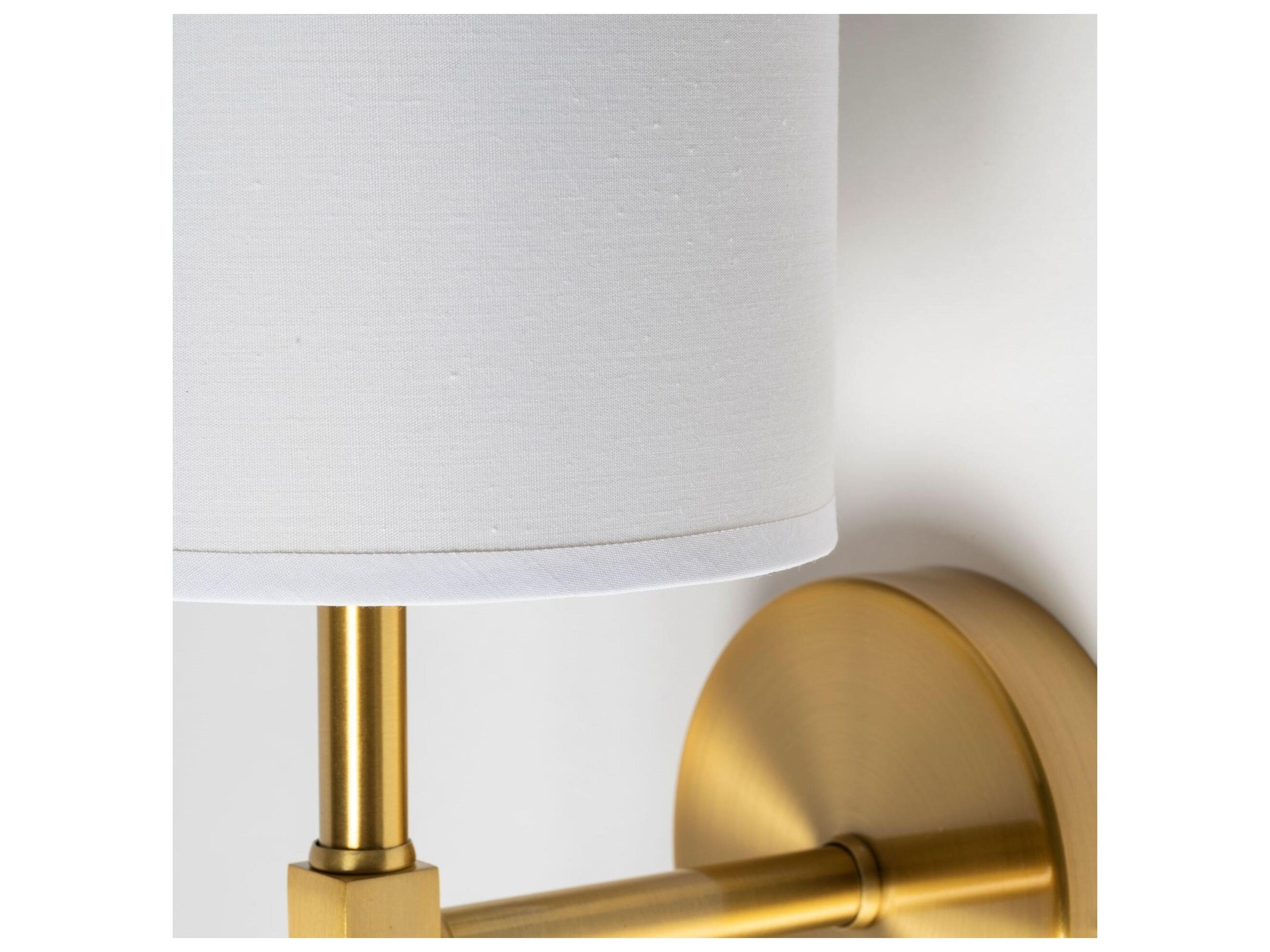 Mercana Santander II 6.5x22 Gold Metal and White Linen Shade Wall Sconce