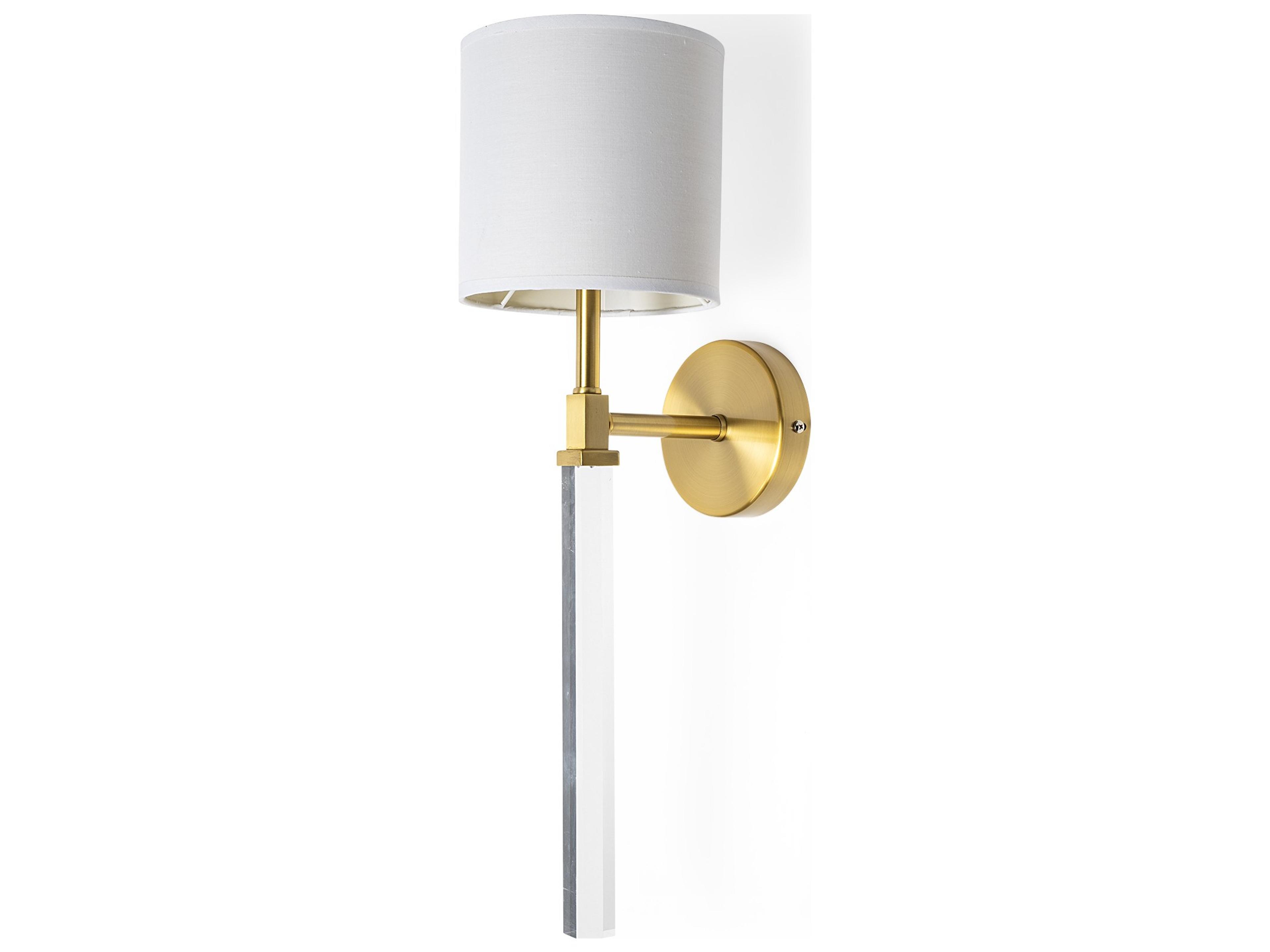 Mercana Santander II 6.5x22 Gold Metal and White Linen Shade Wall Sconce