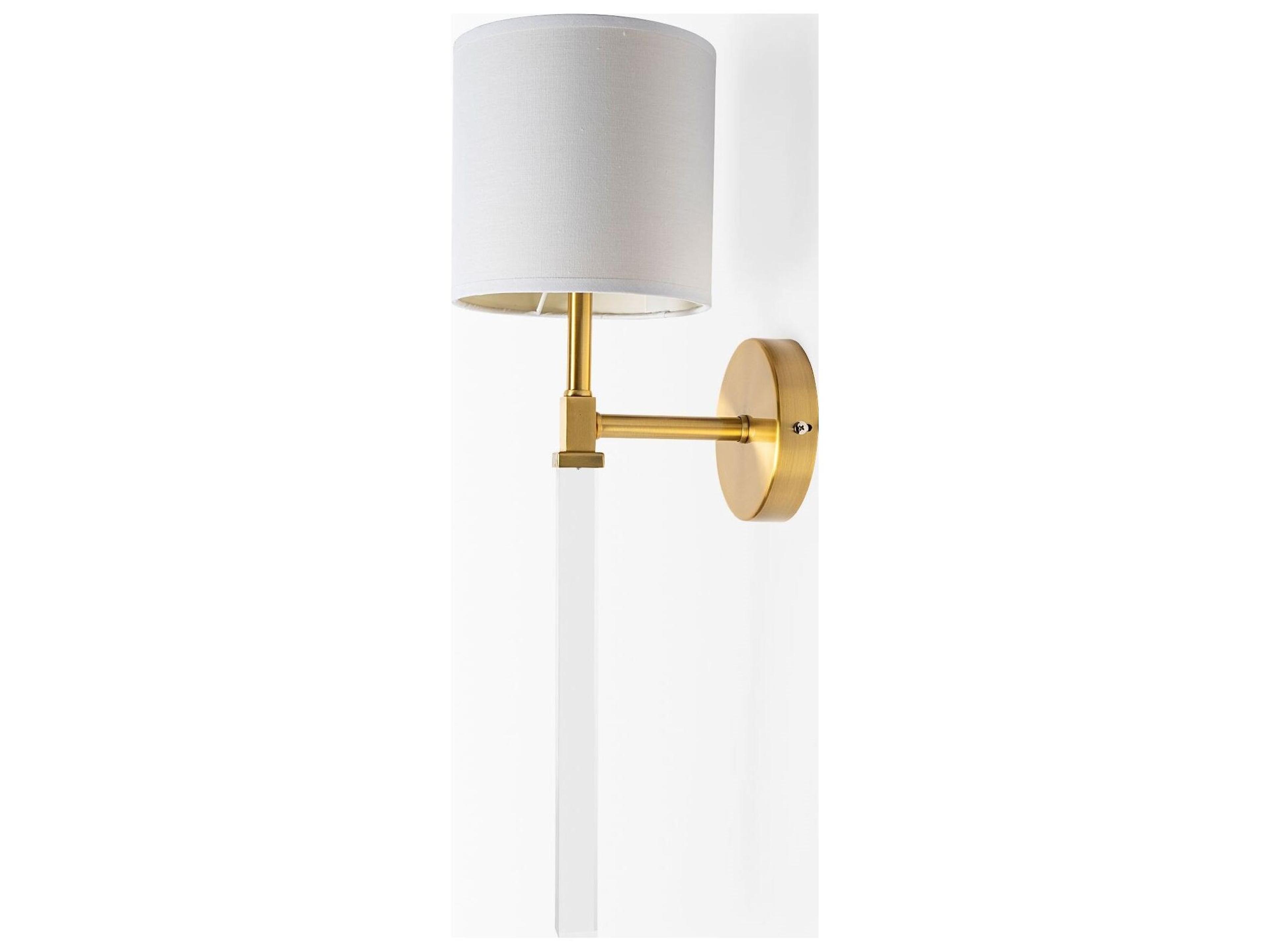 Mercana Santander II 6.5x22 Gold Metal and White Linen Shade Wall Sconce