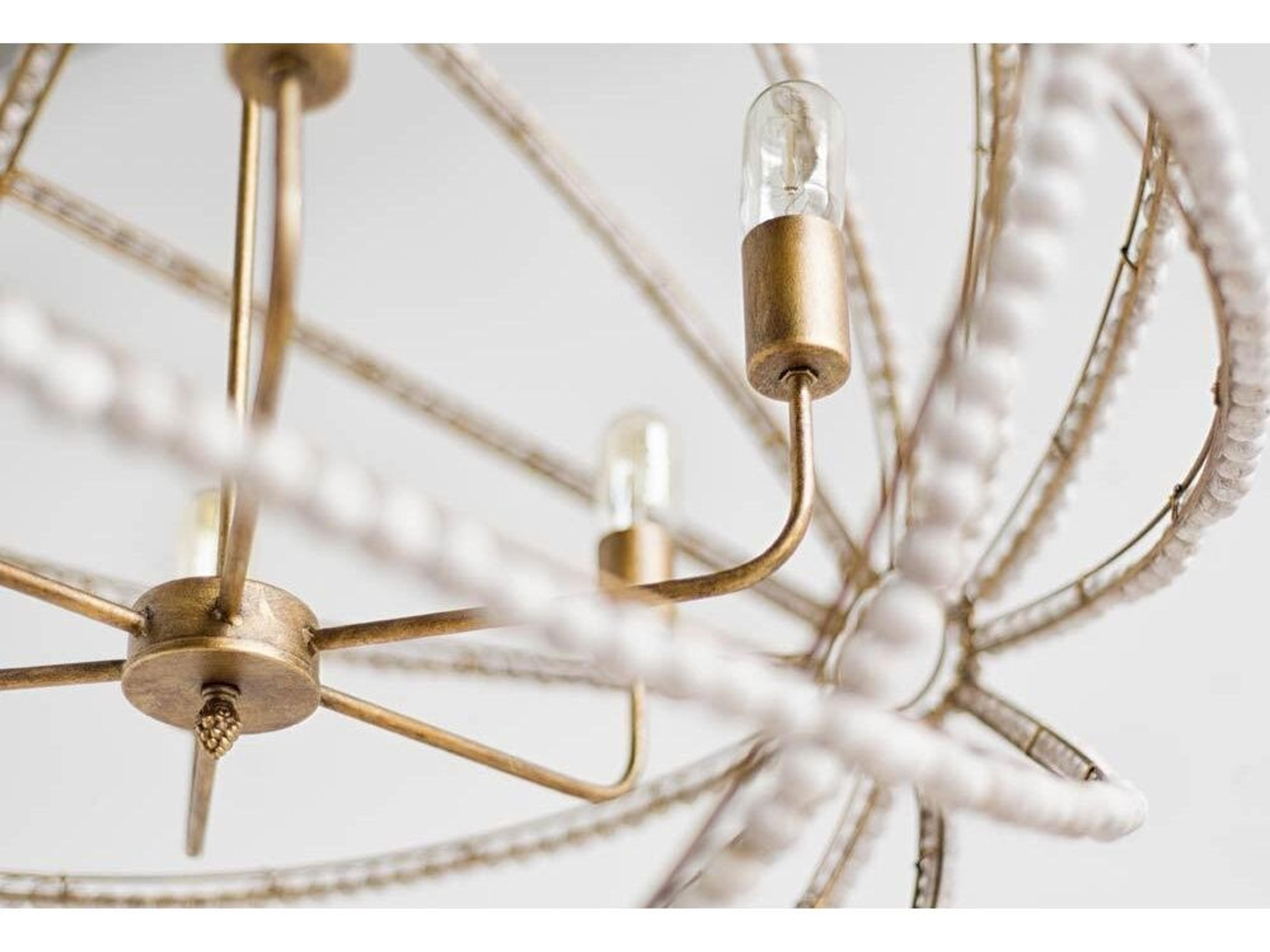 Mercana Ava White (34"D) Gold Metal and White Wood Beaded Six Bulb Chandelier