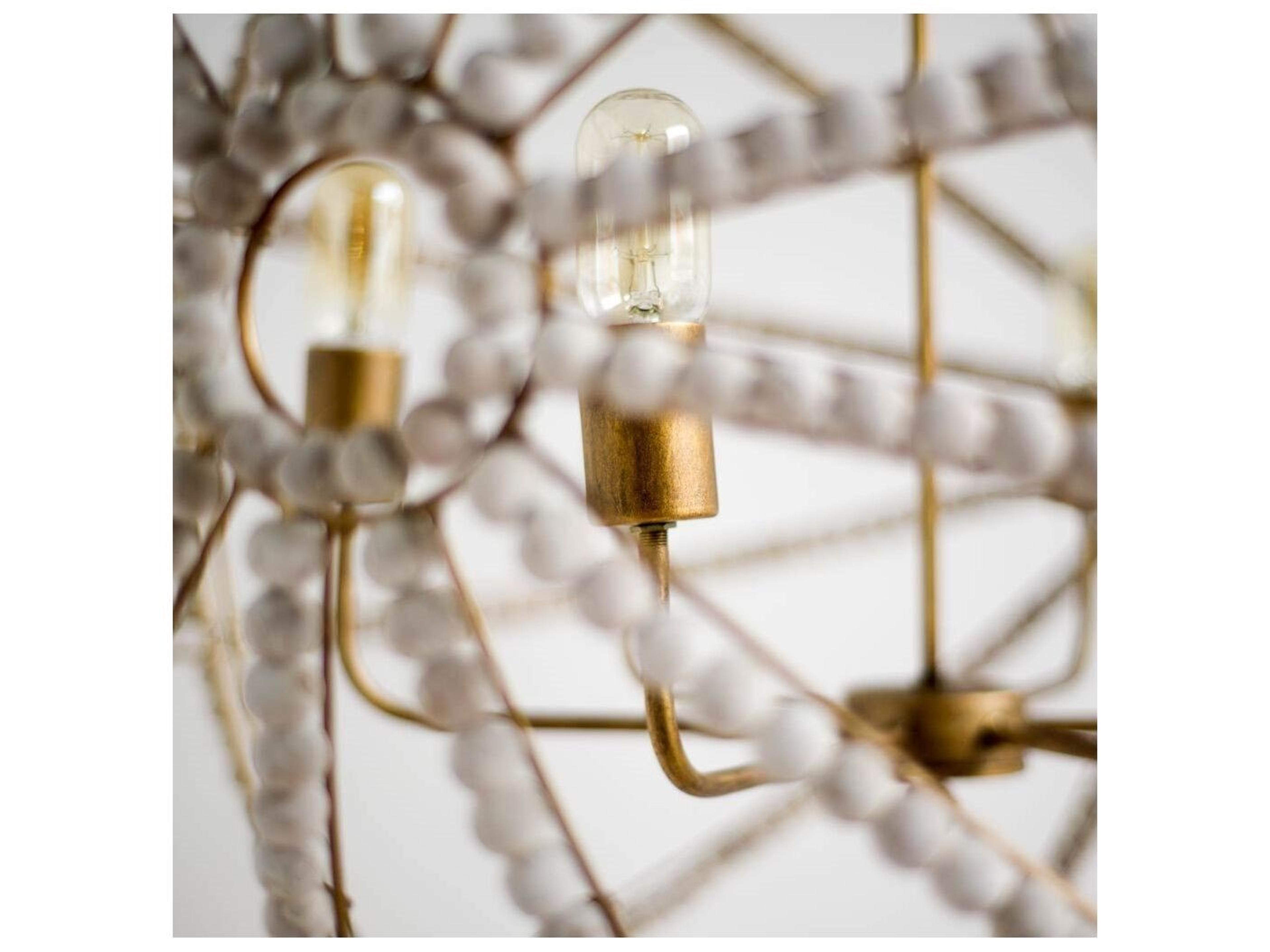 Mercana Ava White (34"D) Gold Metal and White Wood Beaded Six Bulb Chandelier