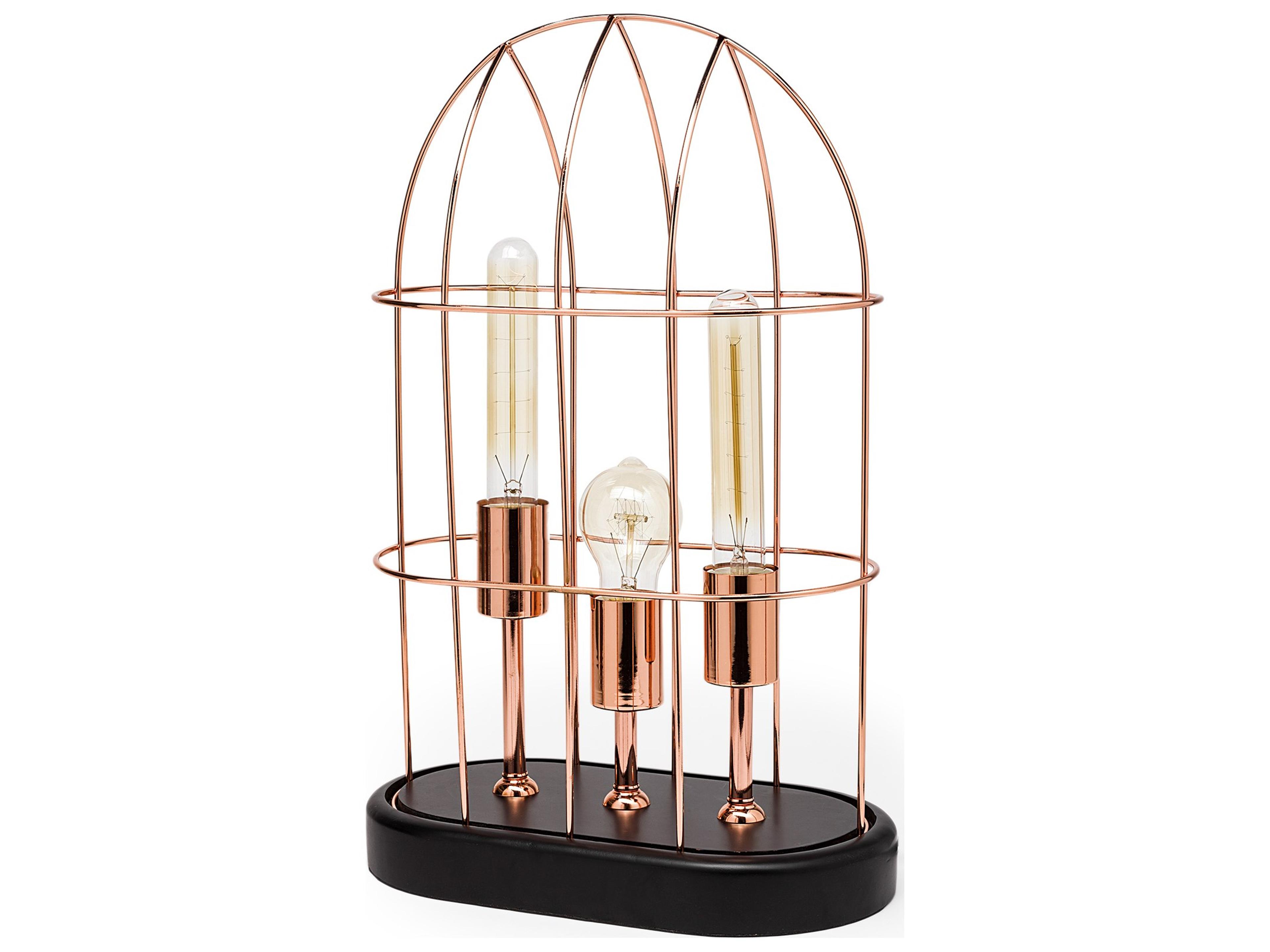 Mercana Sutton (19.3"H) Rose-Gold Metal Cylindrical Cage Three Bulb Table Lamp