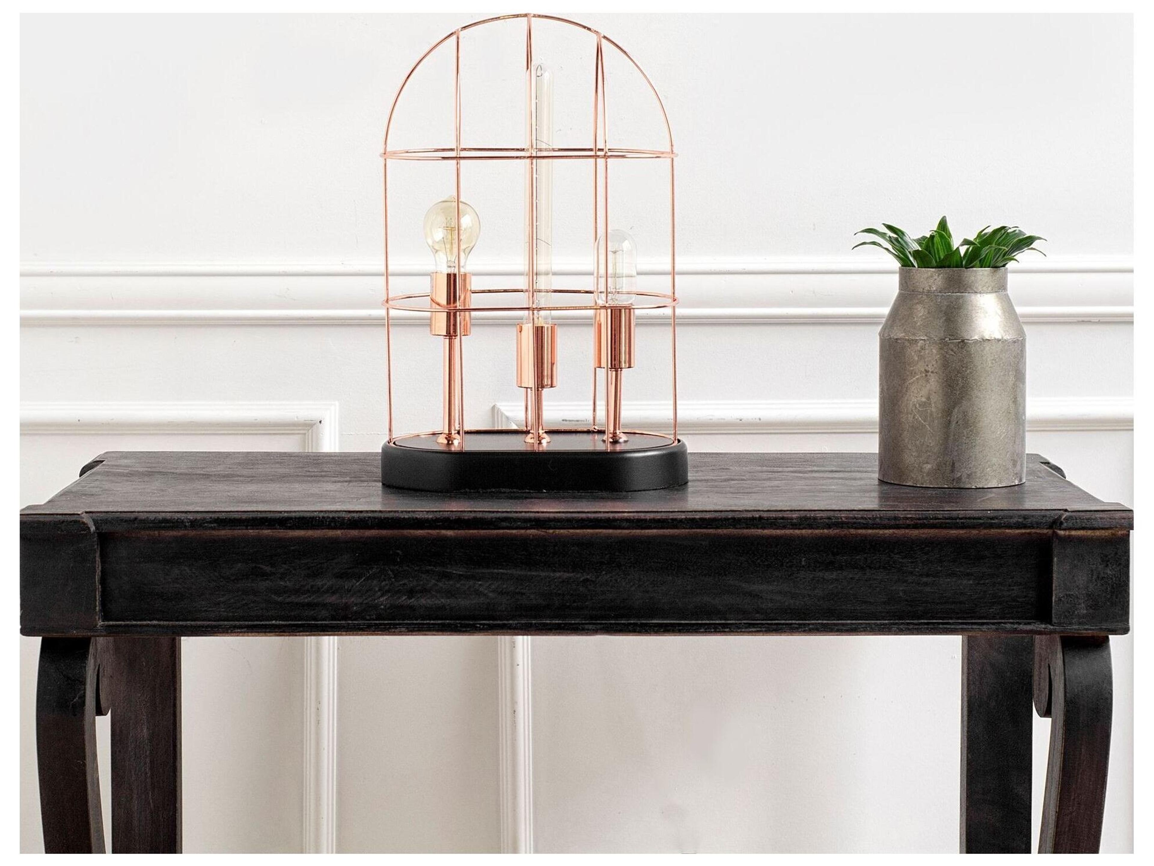 Mercana Sutton (19.3"H) Rose-Gold Metal Cylindrical Cage Three Bulb Table Lamp