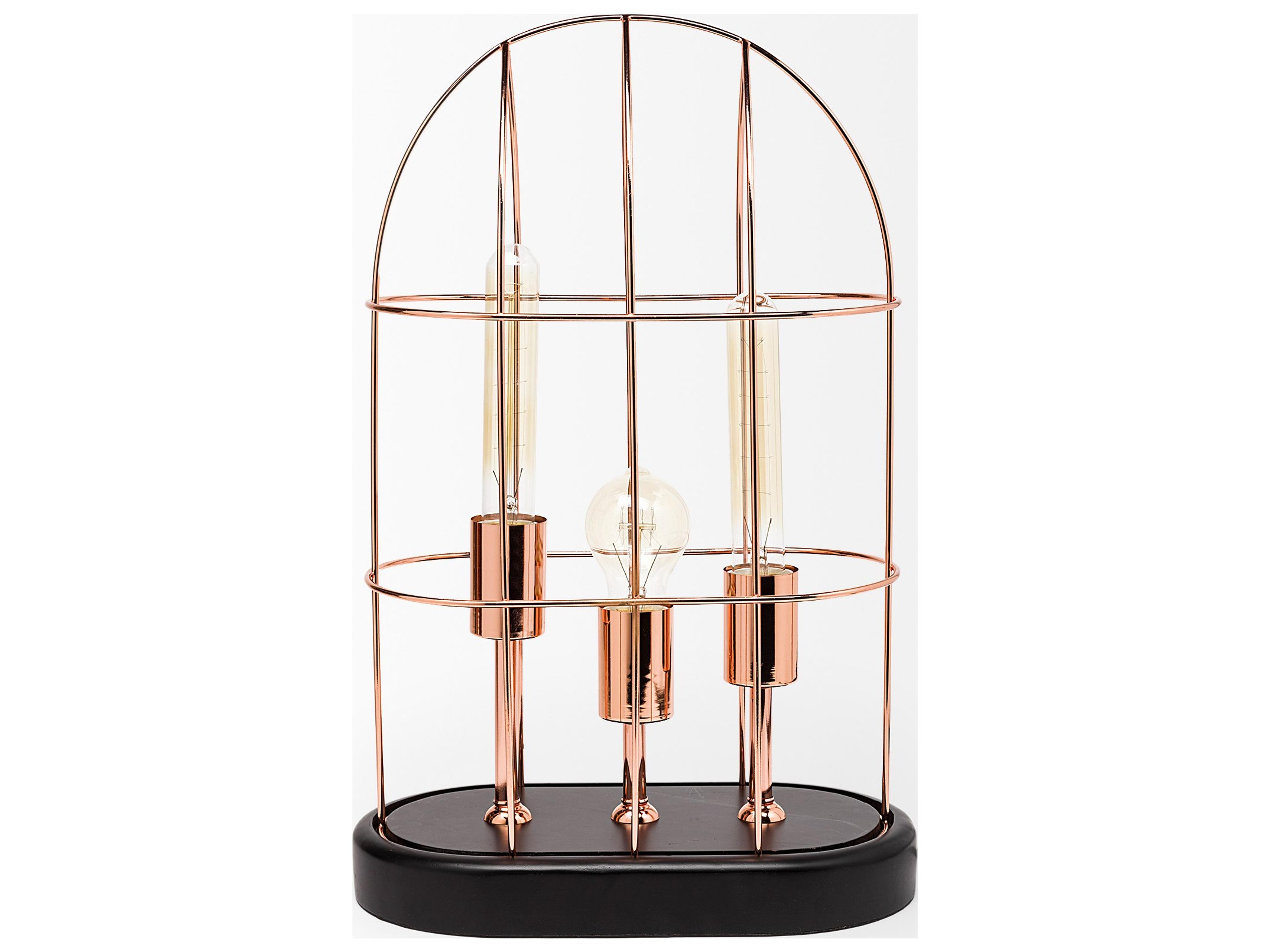 Mercana Sutton (19.3"H) Rose-Gold Metal Cylindrical Cage Three Bulb Table Lamp