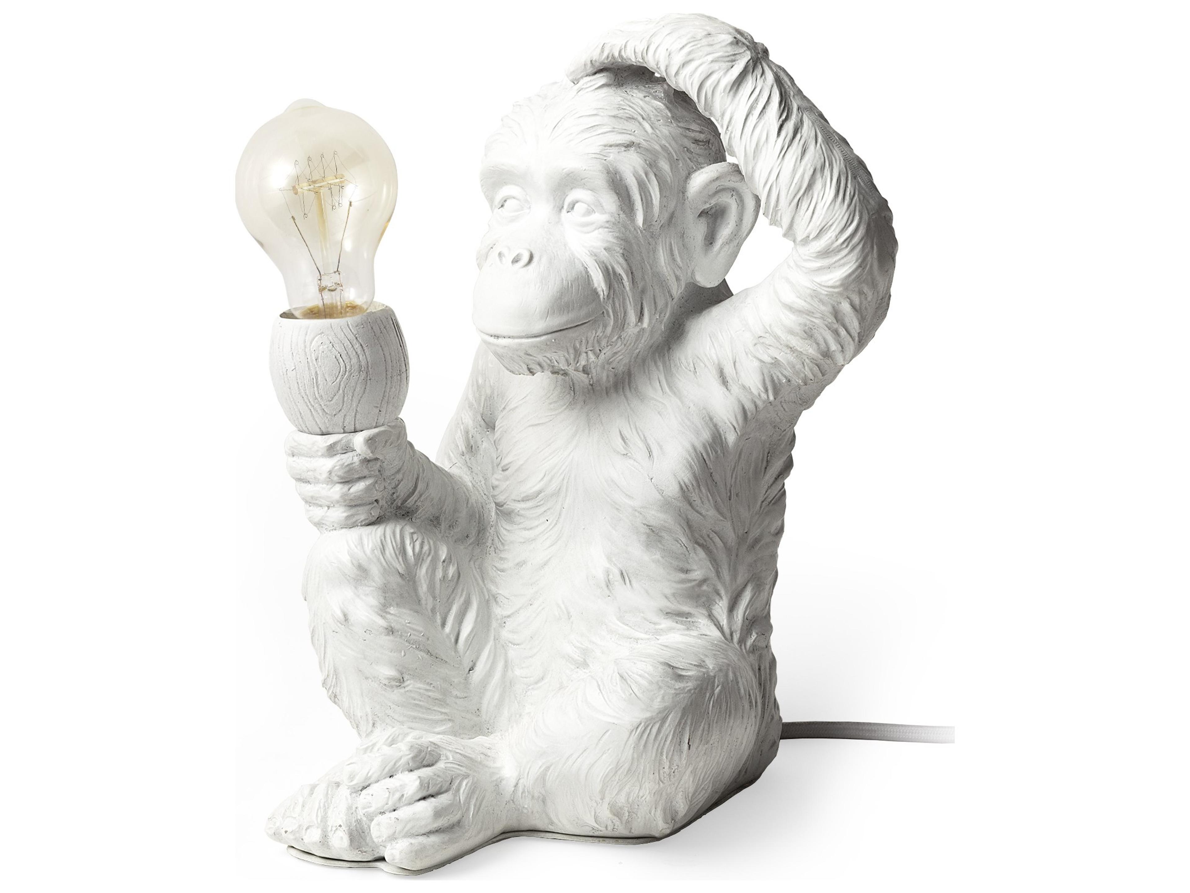 Mercana Simia (12"H) White Resin Playful Monkey Table Lamp