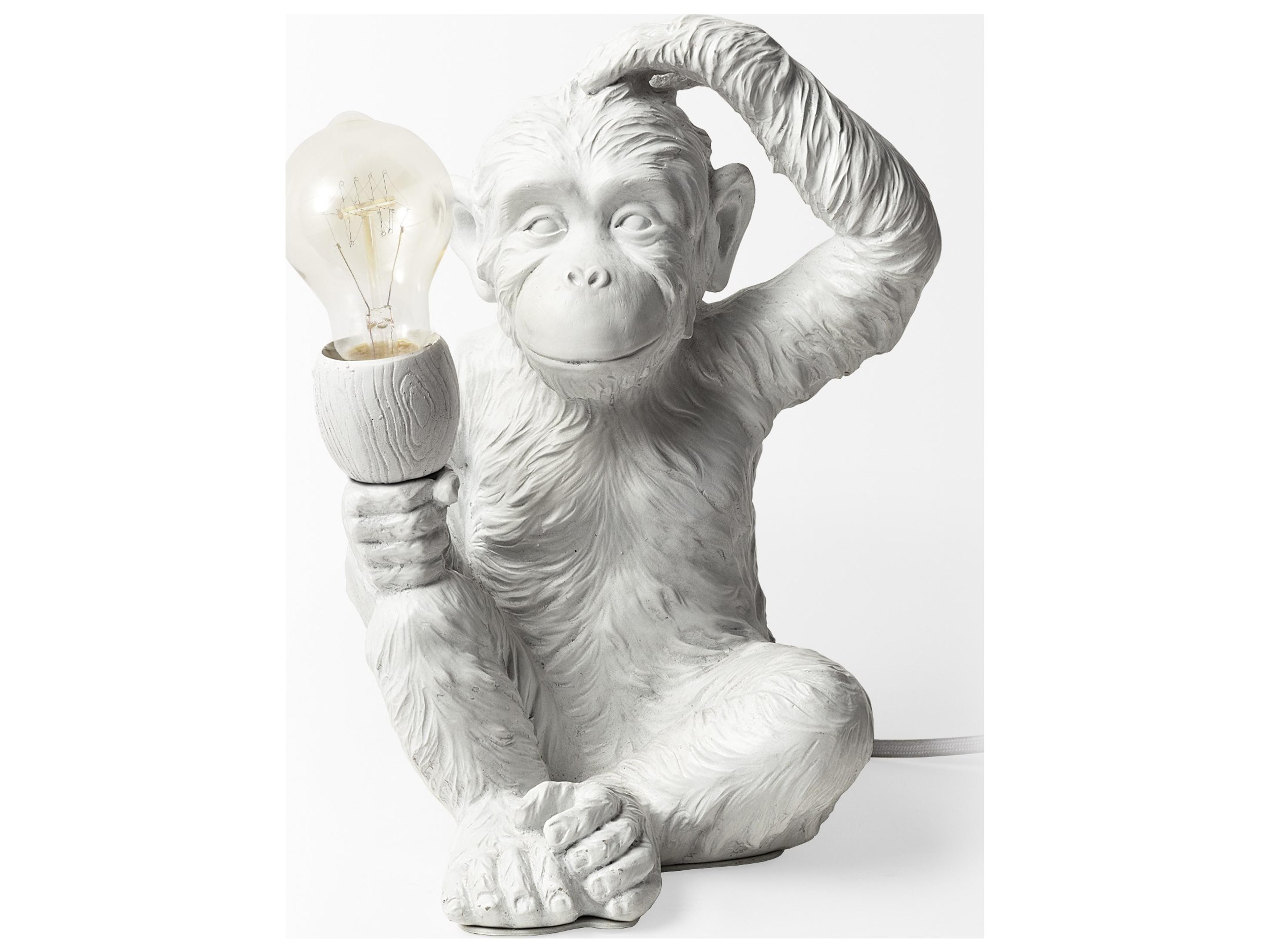 Mercana Simia (12"H) White Resin Playful Monkey Table Lamp